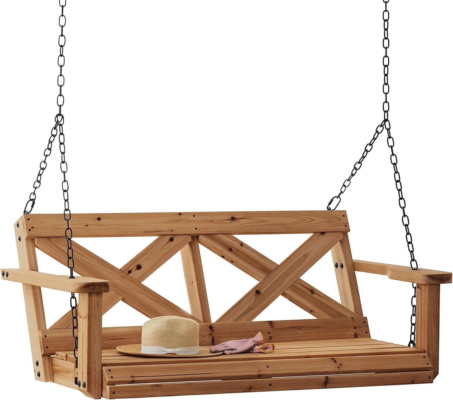 Backyard Discovery 55″ Cedar Wood Farmhouse Outdoor Porch Swing Bench with Two-Person Seating, Durable Hanging Chains, Water-Resistant, Heavy-Duty 600 Lbs Weight Capacity for Patio, Deck, Garden