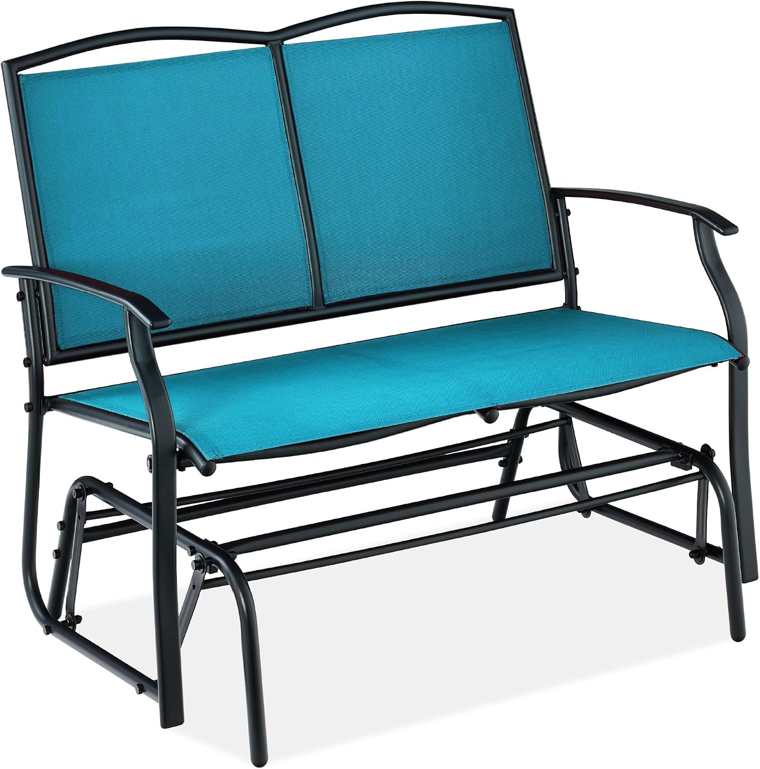 Best Choice Products 2-Person Outdoor Patio Swing Glider Steel Bench Loveseat Rocker for Deck, Porch w/Textilene Fabric, Steel Frame – Peacock Blue/Black