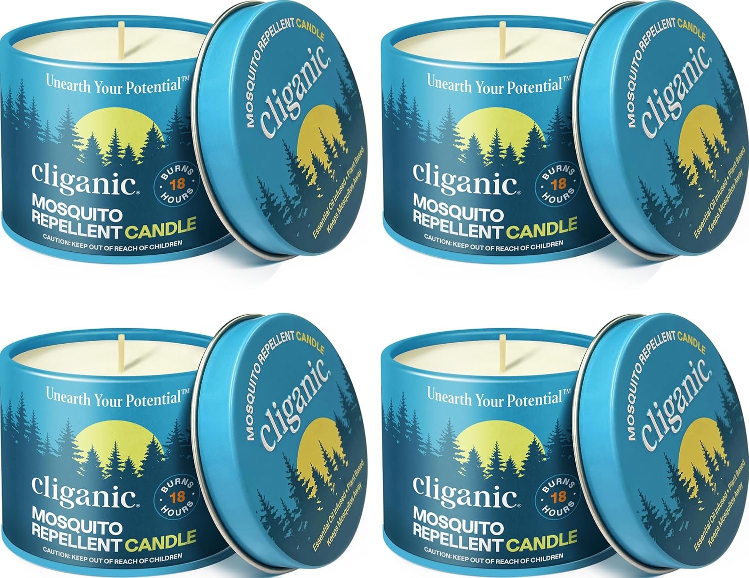 Cliganic Natural Mosquito Repellent Candle (Pack of 4) | Citronella, DEET Free, Essential Oil Infused for Outdoor, Camping | Burns 18 Hours