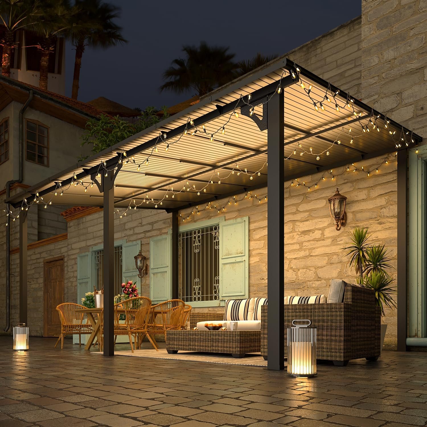 AECOJOY 14′ x 10′ Gazebo for Patio, Hard Top Lean to Gazebo Pergola with Roof (140 Sq.Ft Shaded), Large Wall-Mounted Heavy Duty Awnings for Patio, Decks, Backyard and More