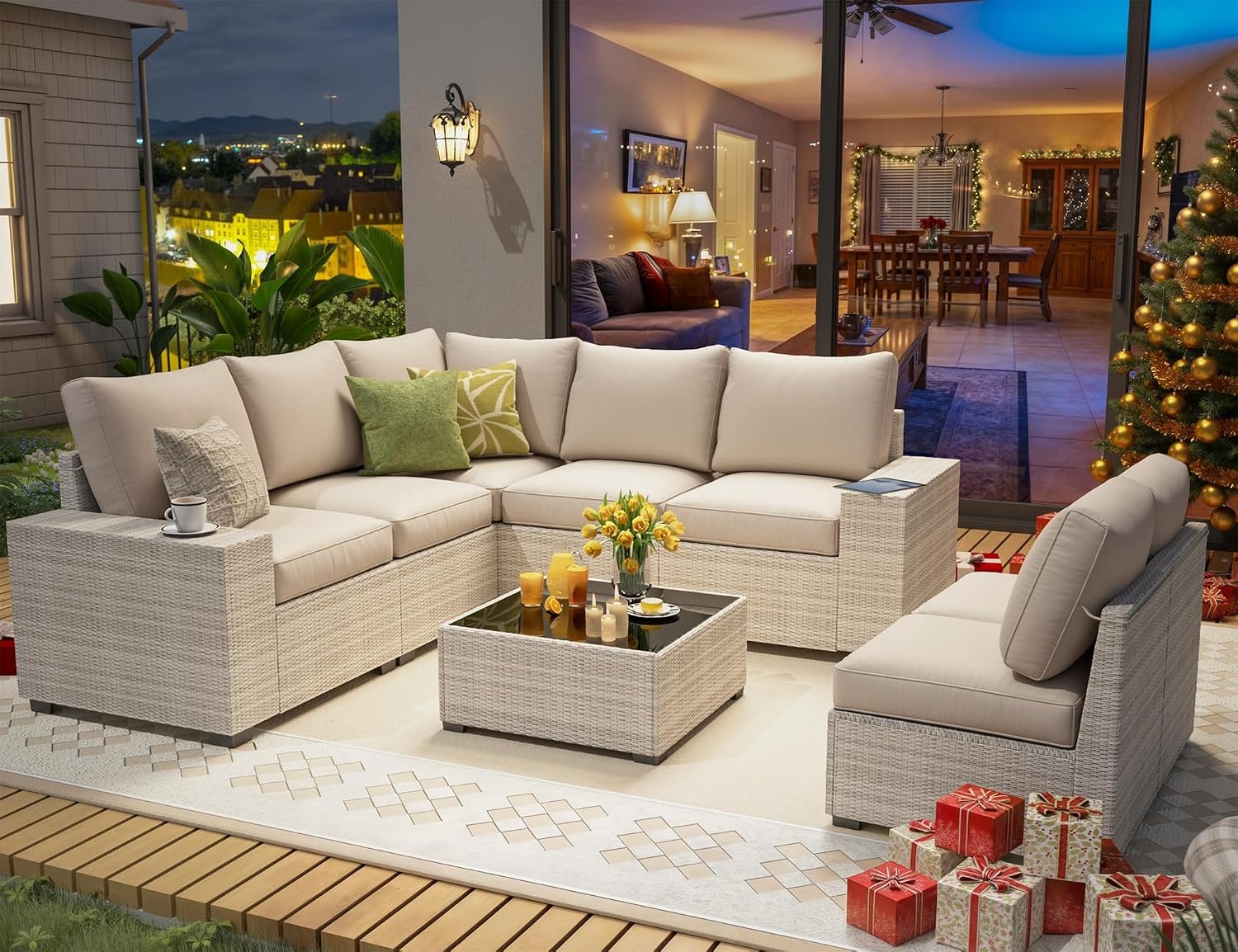 olimix 8 Piece Outdoor Patio Furniture Set, Outdoor Sectional Furniture, Rattan & Wicker Modern Modular Conversation Set Sofa Couch W/Water Resistant Washable Thick Cushions and Coffee Table, Beige