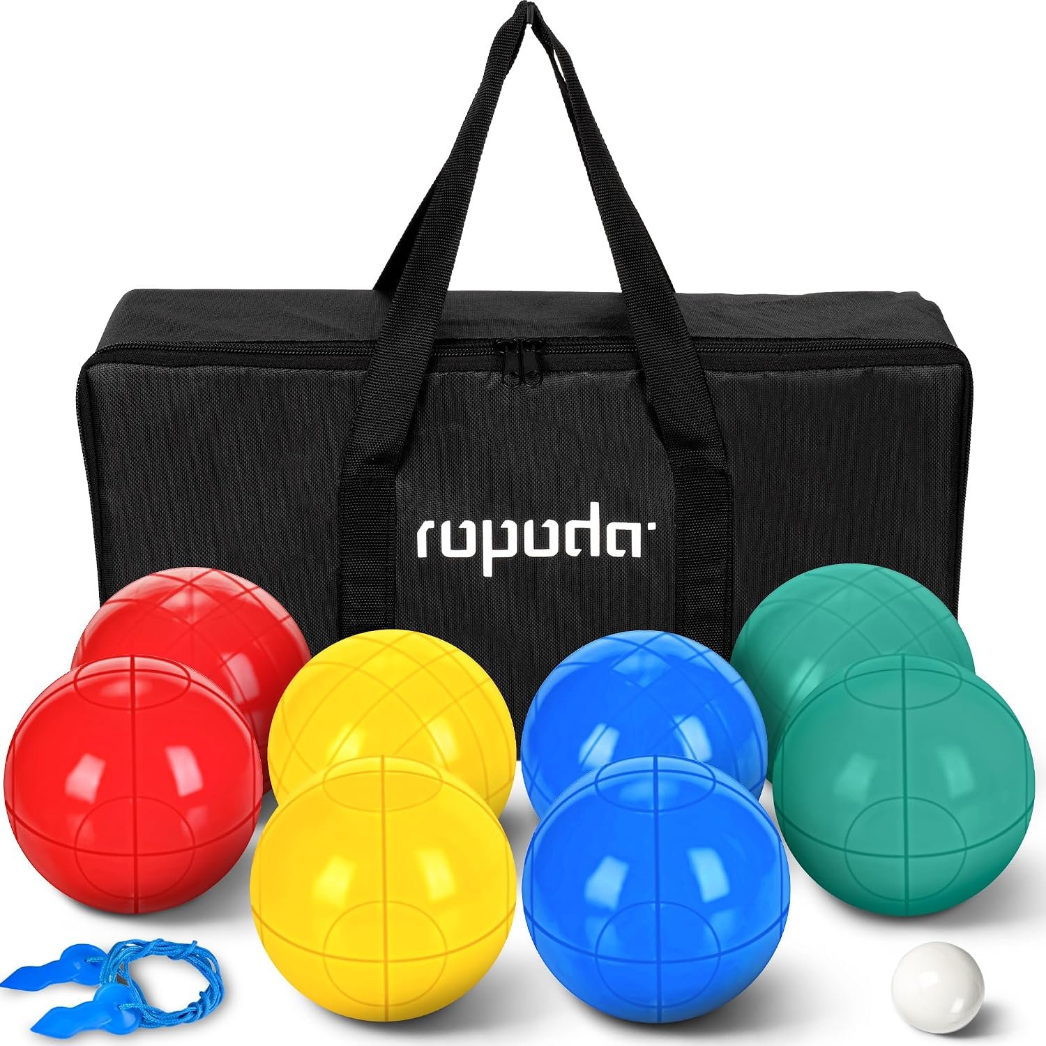 ropoda 100mm Bocce Ball Set, Lighter Bocce Ball for Beginners with 8 Balls, Pallino, Case and Measuring Rope for Backyard/Beach/Lawn, Composite Plastic for Kids Teens Beginners