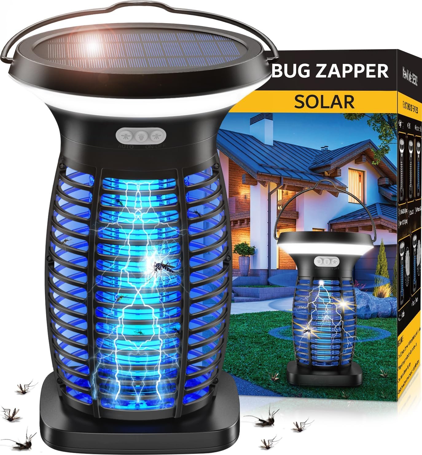 Solar Bug Zapper Outdoor Waterproof, Portable & Rechargeable Bug Zapper with Panel Sensor & LED Night Light Mosquitoes Zapper, Electric Fly Zapper for Home, Patio, Backyard, Camping