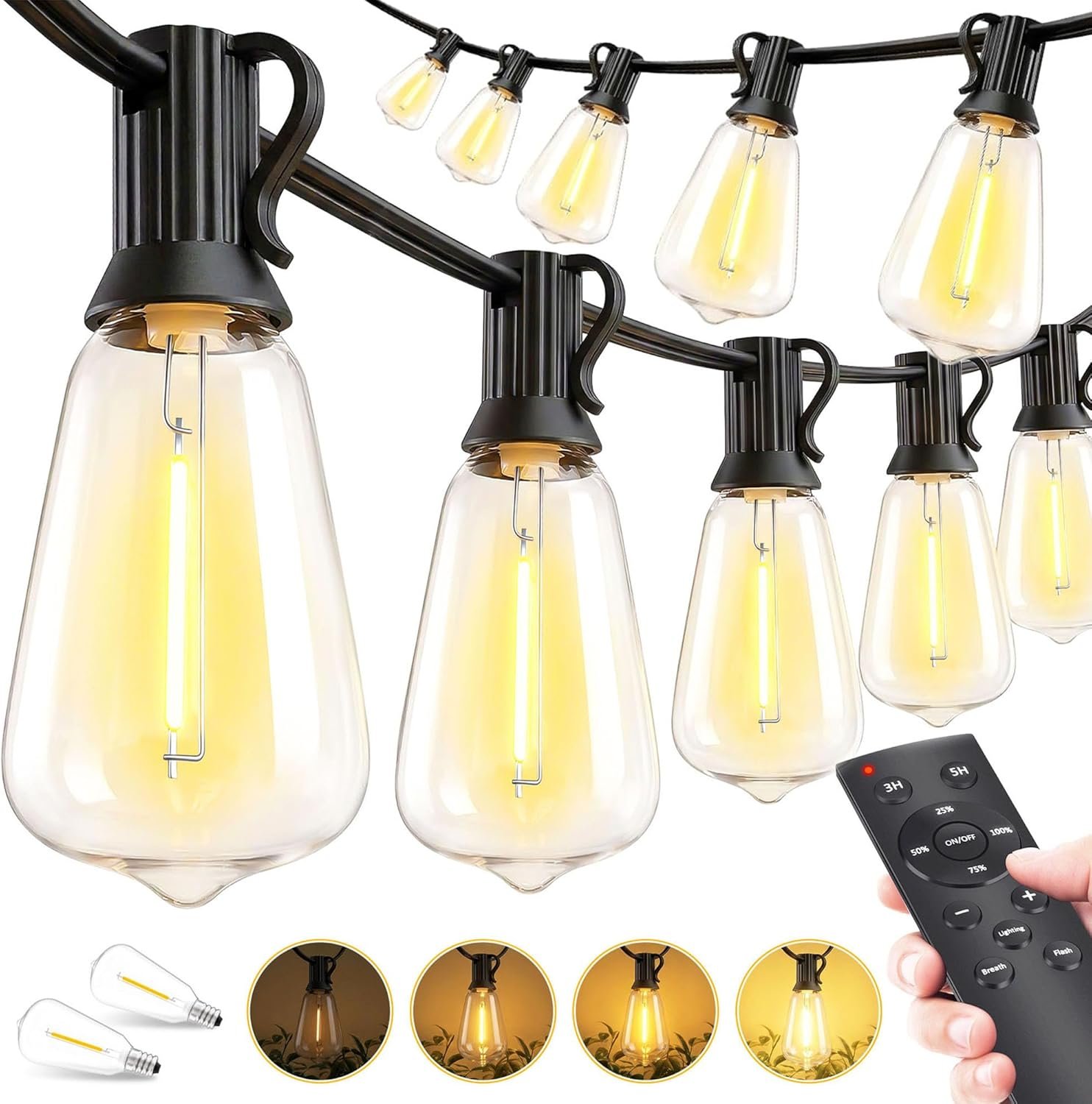 Outdoor Lights String Patio Outside – 100ft 30M LED Waterproof Light ST38 | Dimmable, Shatterproof, Hanging Lighting Edison Bulb Deck Backyard Gazebo Balcony Party Bistro Cafe Pergola Garden Yard Porch