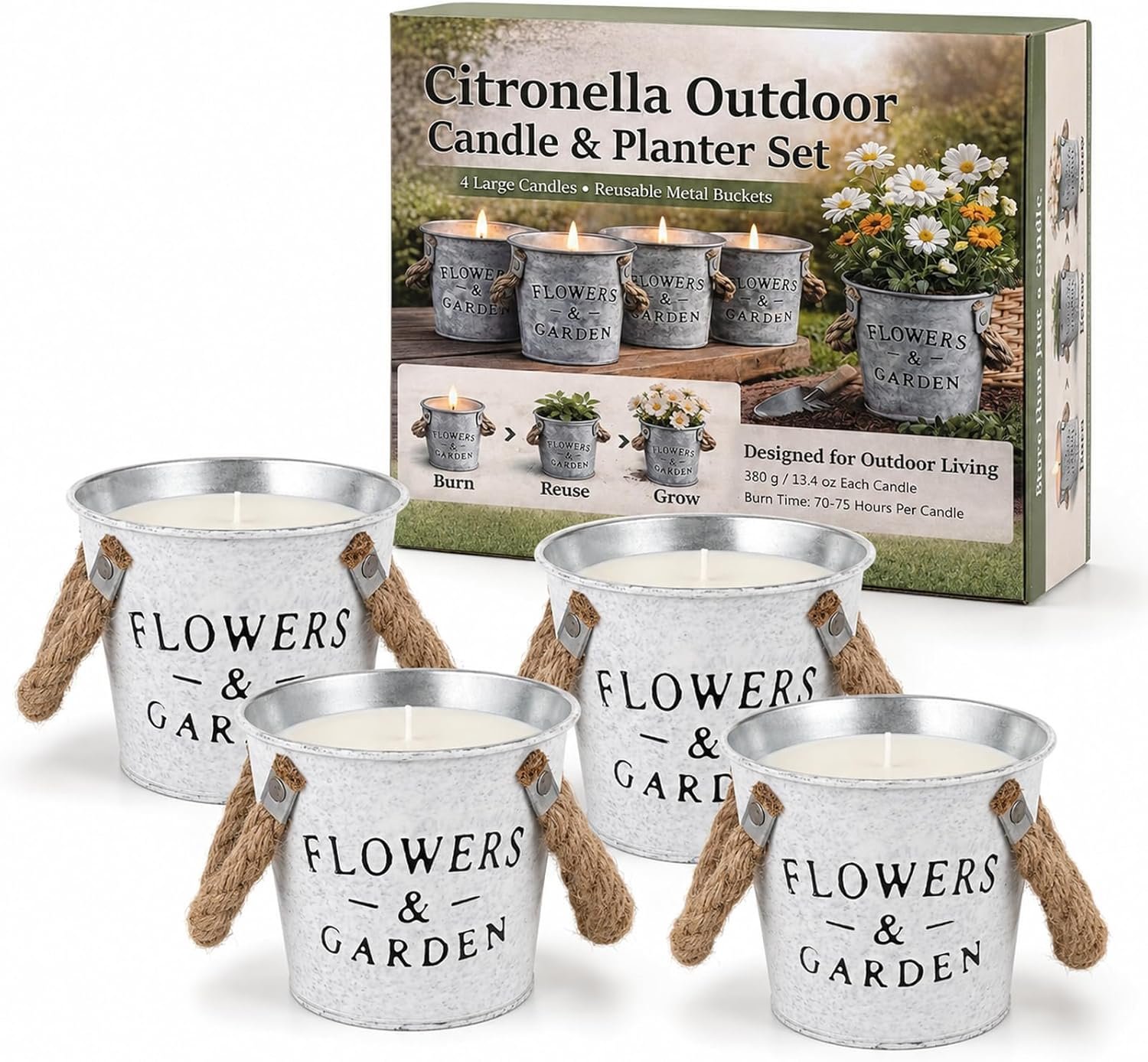 Citronella Candles Outdoor, 50oz Citronella Candle for Patio, Garden, Yard, Balcony Backyard & Camping,Total 300Hours Burning Large Summer Outdoor Candles 4 Pack
