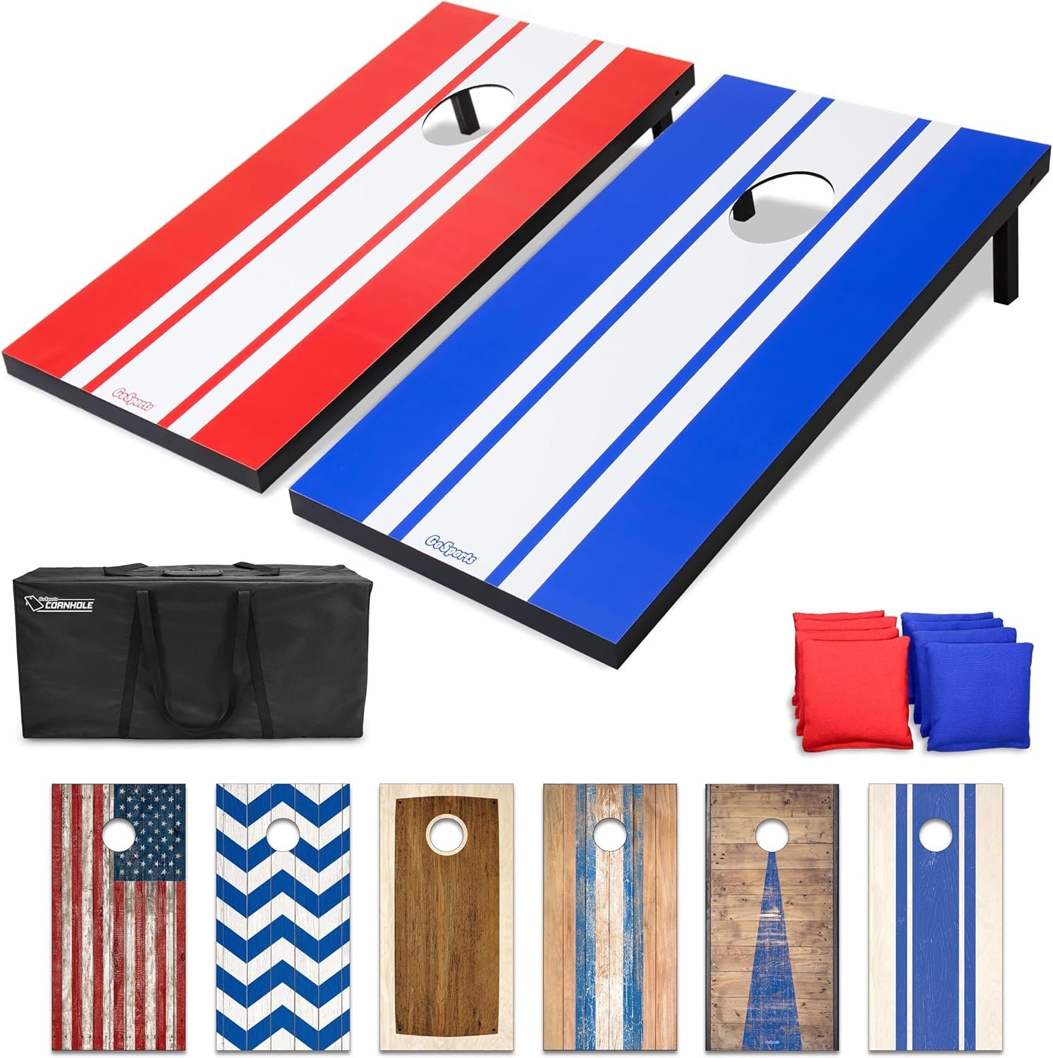 GoSports Portable Cornhole Sets, 8 Styles – Choose 4 x 2 ft or 3 x 2 ft – Boards Include 8 Bean Bags, Travel Case, and Game Rules