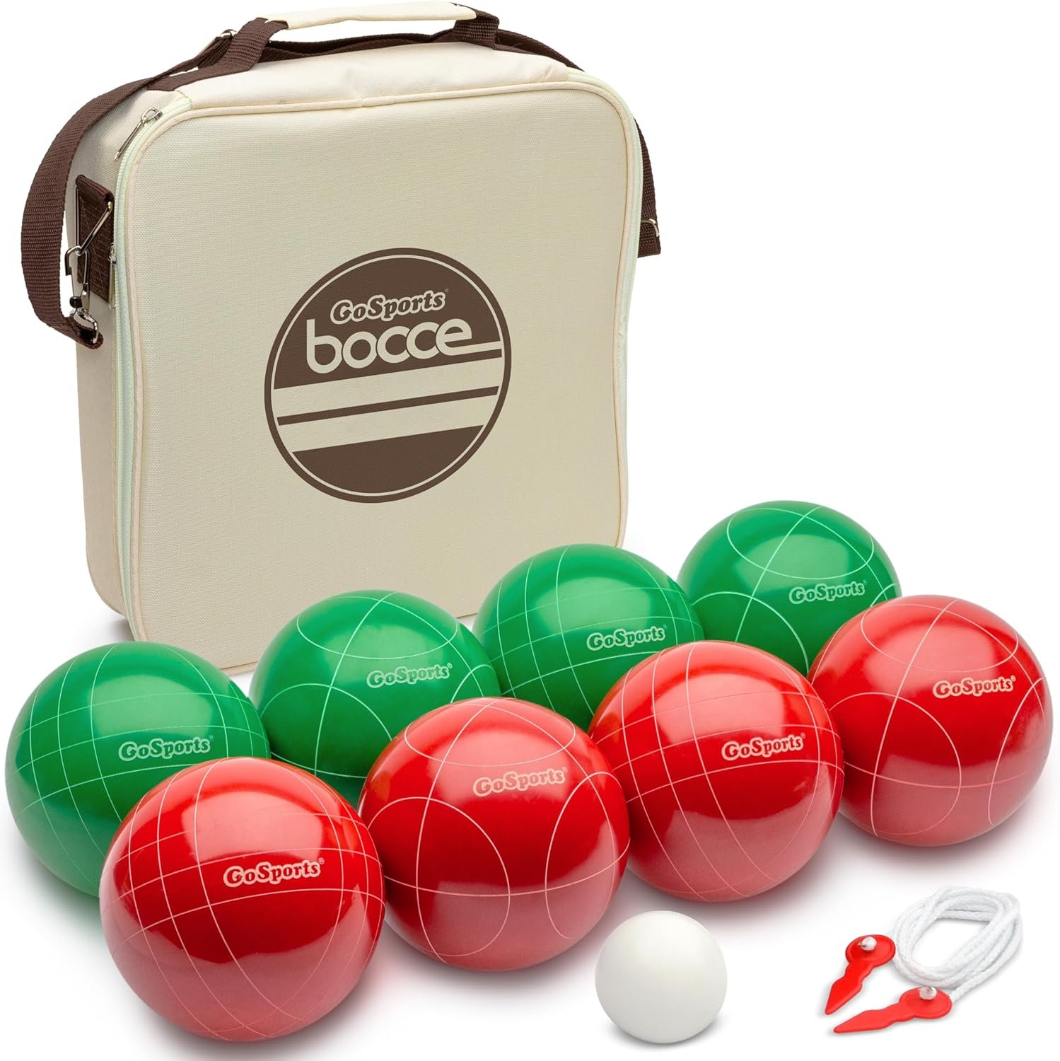 GoSports 100 mm Regulation Bocce Set with 8 Balls, Pallino, Case and Measuring Rope – Premium Official Size Set