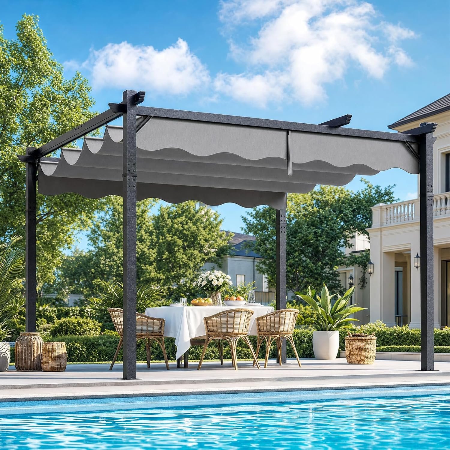 10’x12′ Retractable Pergola, Outdoor Pergolas for Patio Covers for Shade and Rain, Aluminum Pergola Canopy Gazebo for Backyard, Deck, Garden