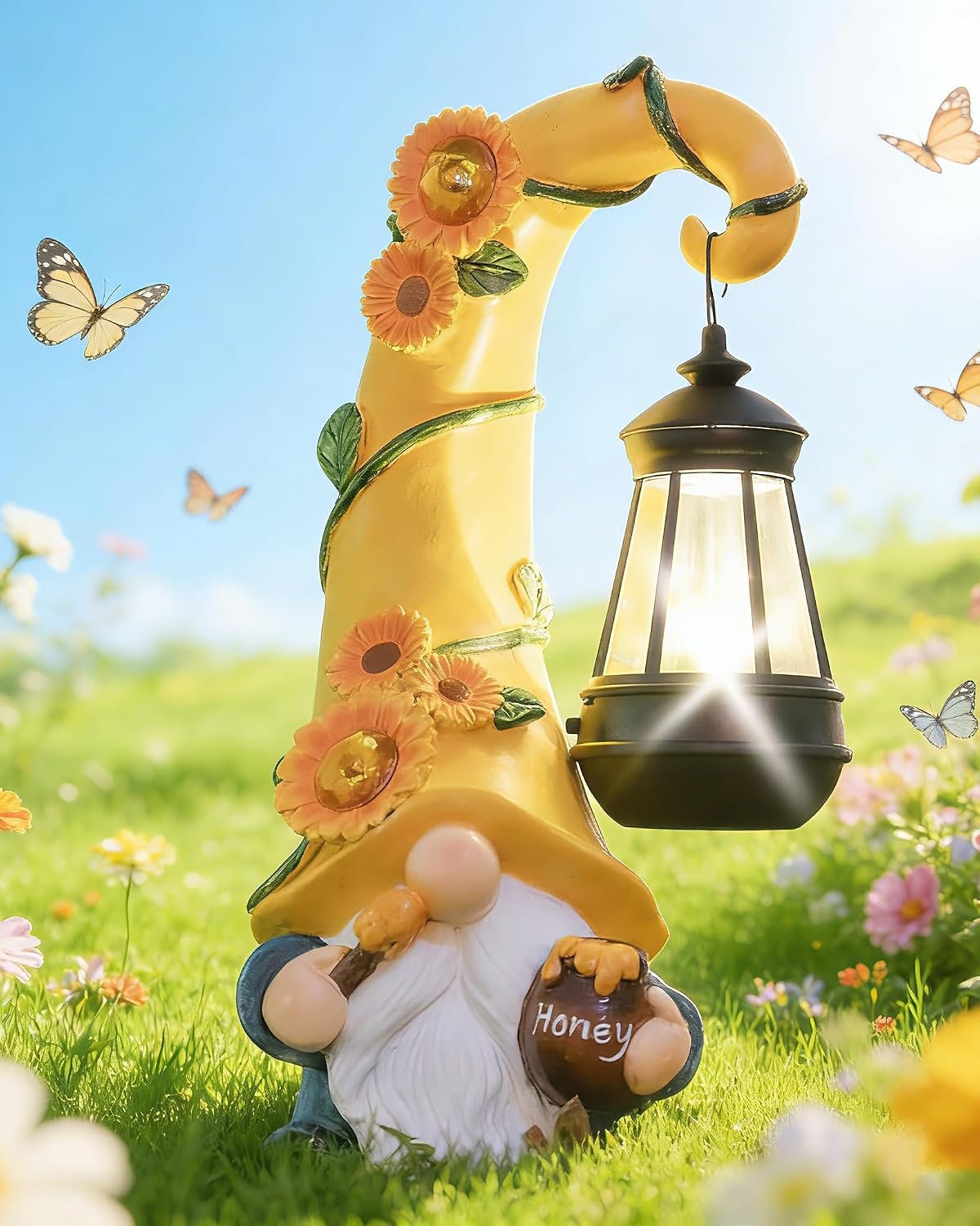 twinbling Birthday Gifts for Women Mom Garden Gnome Statue | Solar Lights Large Garden Sculptures Funny Bee Gnome Outdoor Patio Lawn Yard Garden Decor 12 in Summer Gnomes Outdoor