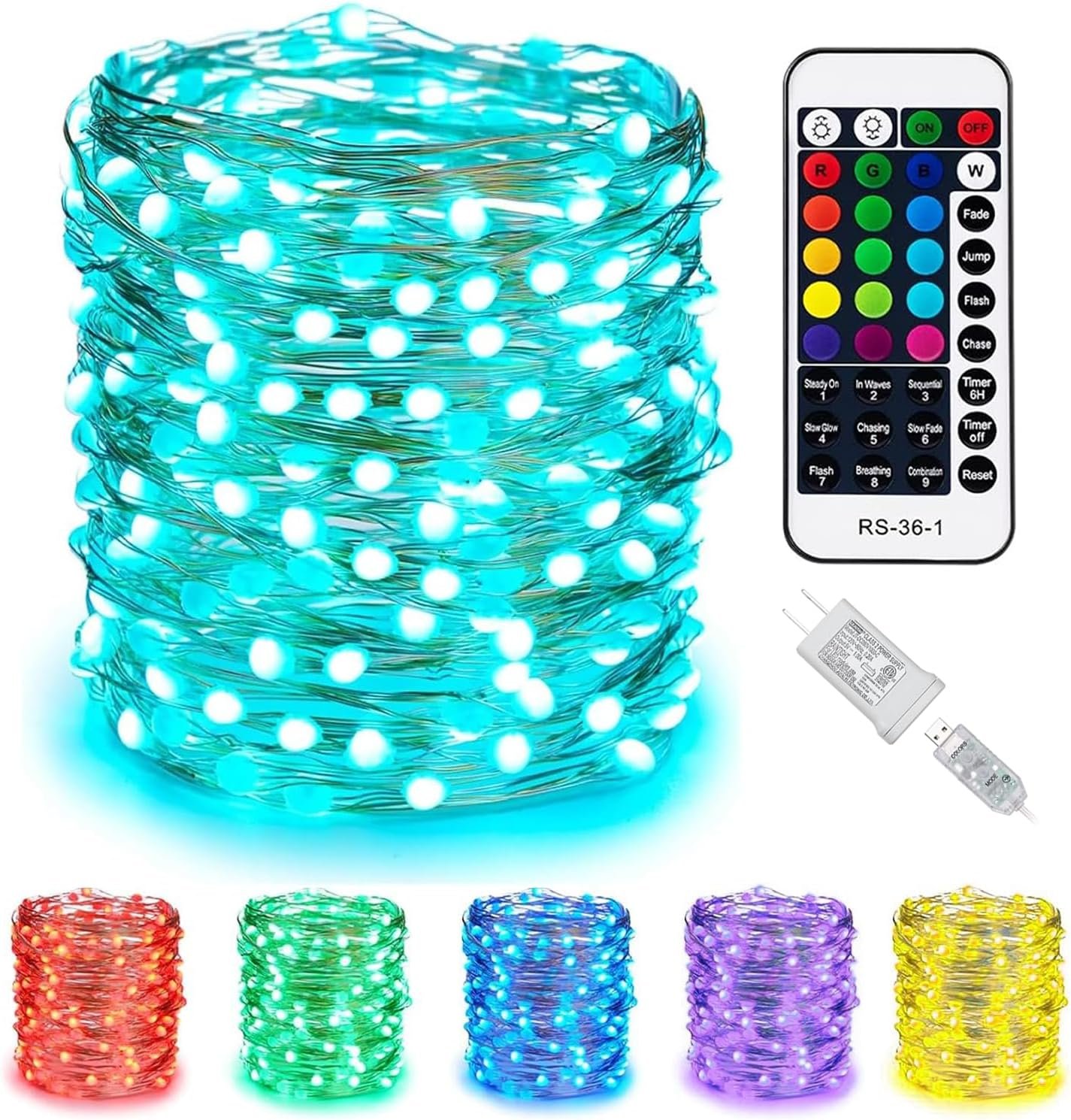 Minetom 33ft Plug in Color Changing Fairy String Lights with Remote | 33ft Flexible Silver Wire, 100 LED Bulbs, 16 Colors, Power Adapter Included, Lovely for Bedroom Indoor Christmas Decoration