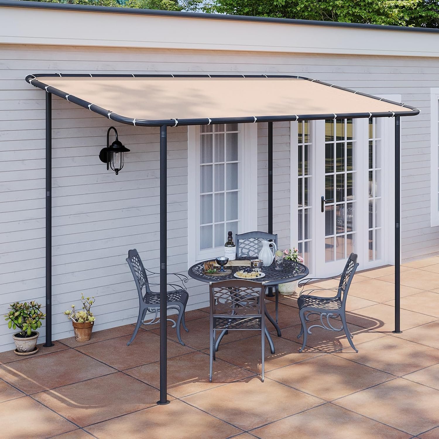 Aoxun 10×6 Lean to Gazebo Outdoor Pergola with Water Resistant & UV-Resistant, Wall-Mounted Canopy Sloped Roof Awning for Patio Backyard, Deck, or Garden Khaki