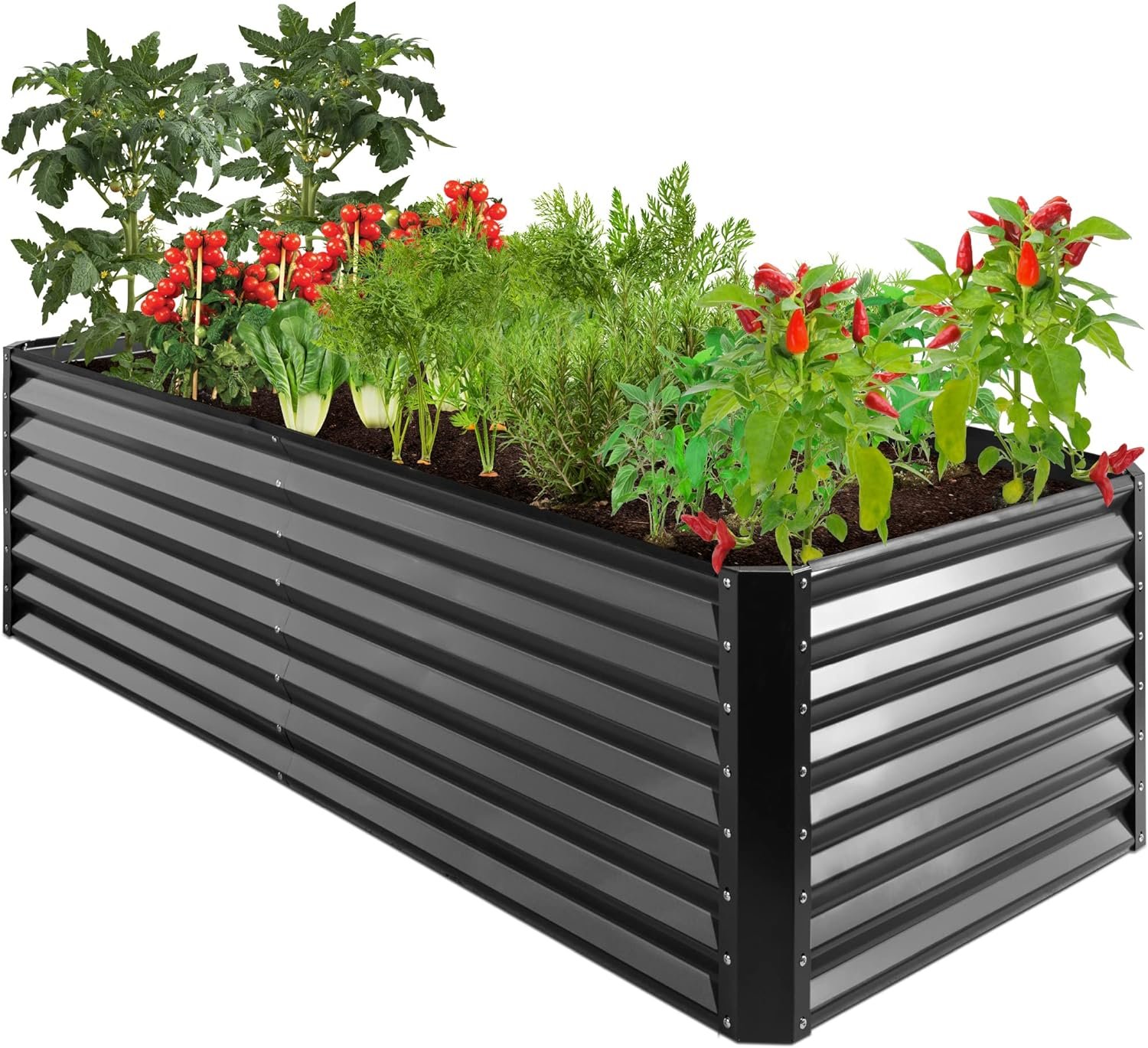 Best Choice Products 8x4x2ft Outdoor Metal Raised Garden Bed, Deep Root Planter Box for Vegetables, Herbs & Flowers, 478-Gallon Capacity, 100% Non Toxic Materials – Gray