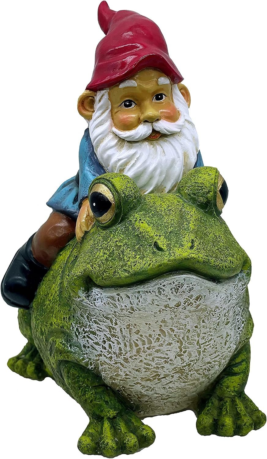 Garden Gnome Riding on Frog, Outdoor Garden Gnomes, Lawn Gnome Statue Sculpture