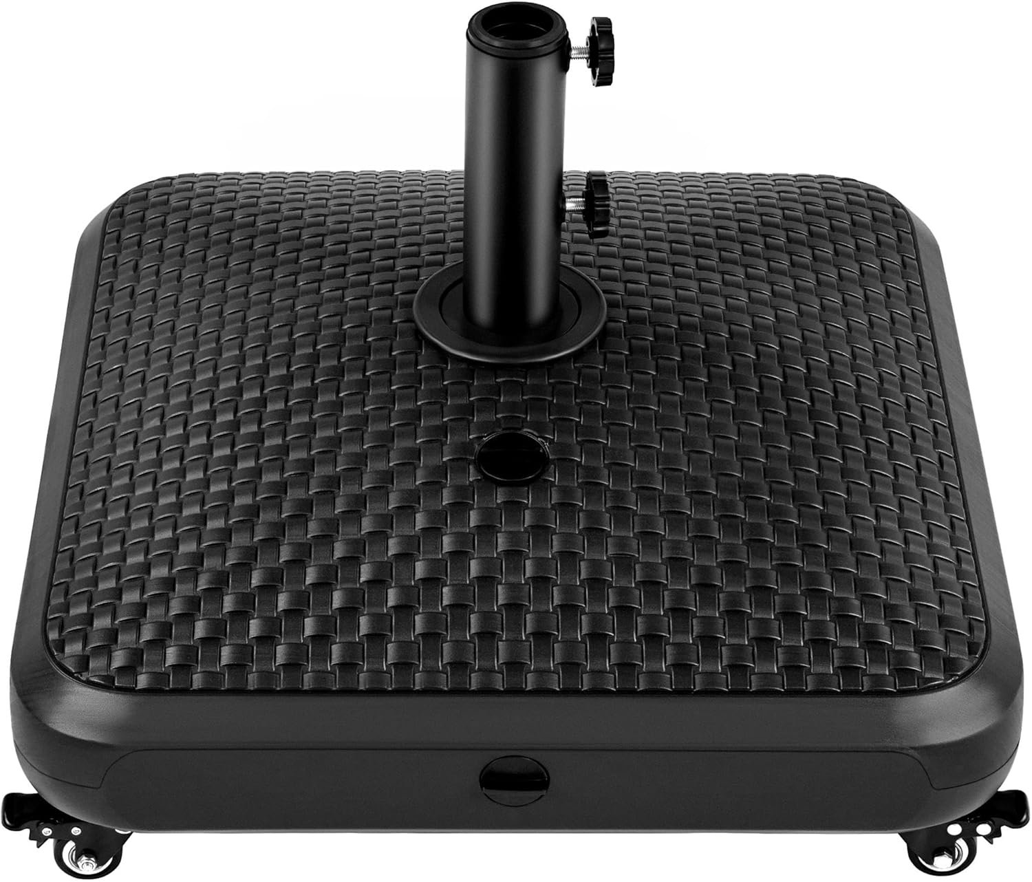 Yaheetech 123lbs Capacity Fillable Mobile Umbrella Base, Faux Rattan, Black | Heavy Duty Patio Umbrella Stand HDPE & Iron with 4 Rolling Wheels, 4 Locks & 2 Adjustment Knobs for Deck, Poolside & Garden