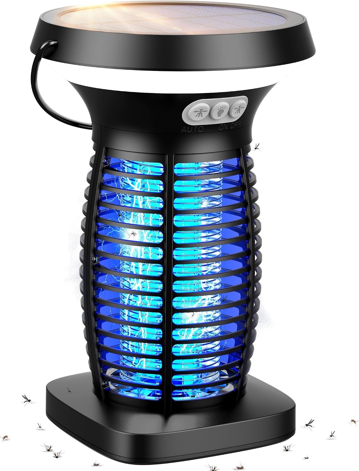 Solar Bug Zapper Outdoor, Rechargeable Mosquito Trap with Auto Mode | UV electric insect trap for mosquitoes and flies. Cordless waterproof design for patio, backyard, porch, garden, and camping.