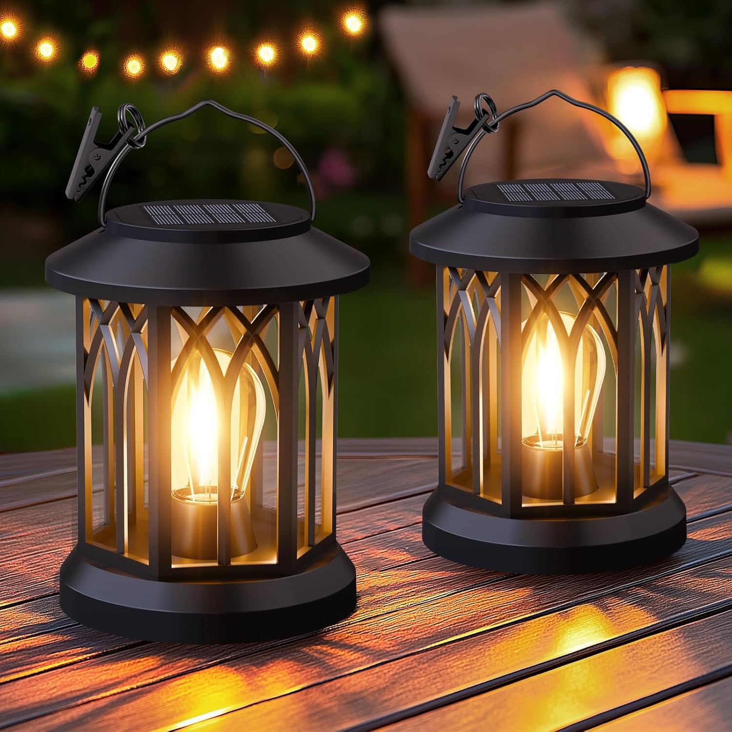 Hanging Solar Lanterns Outdoor Waterproof – 2 Pack Lanterns Decorative Outdoor Patio Decor with Clip Solar Lantern for Outside – Outdoor Lanterns for Patio Garden Waterproof Gifts for Women Mom Family