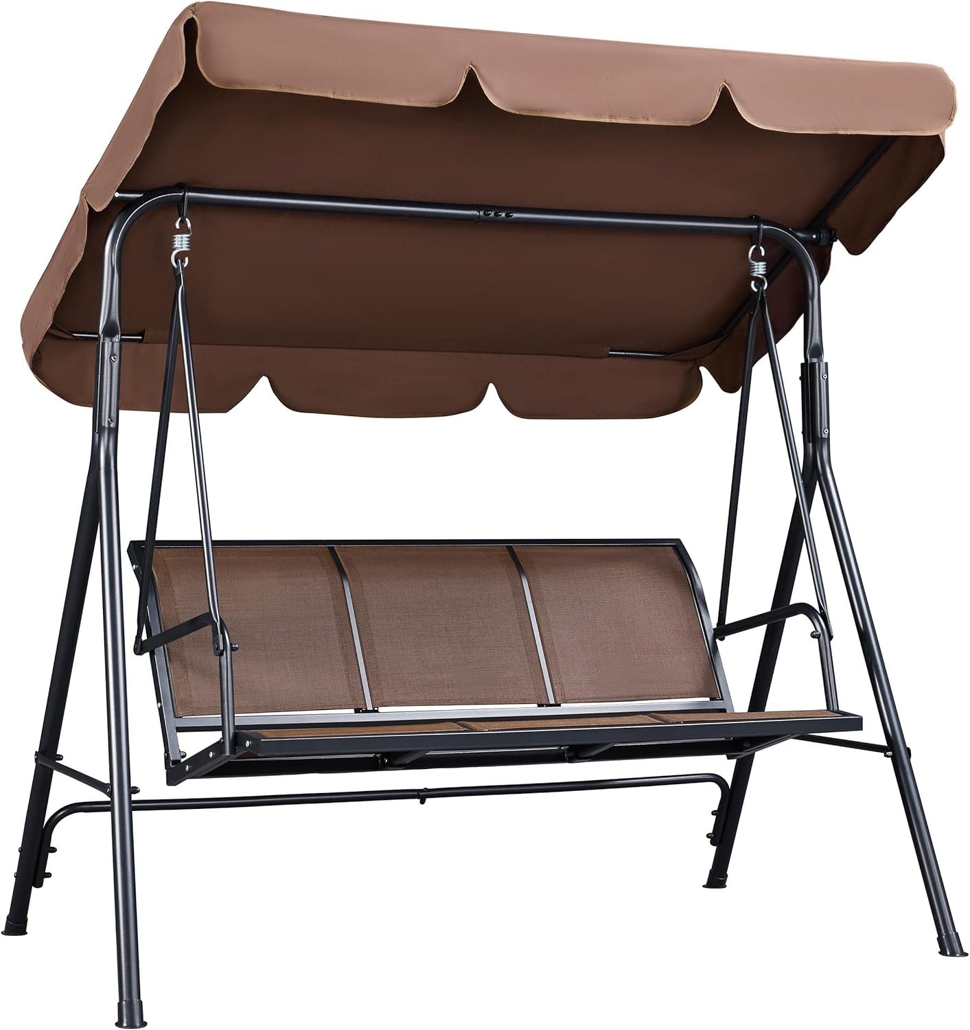 Yaheetech 3-Seat Patio Swing Chair w/Texteline Fabric Ez Setup, Dark Brown | Weatherproof Material, Adjustable Sunshade, Removable Cushions, Lounge Seating, Sturdy Frame for Garden, Pool, Yard, Porch