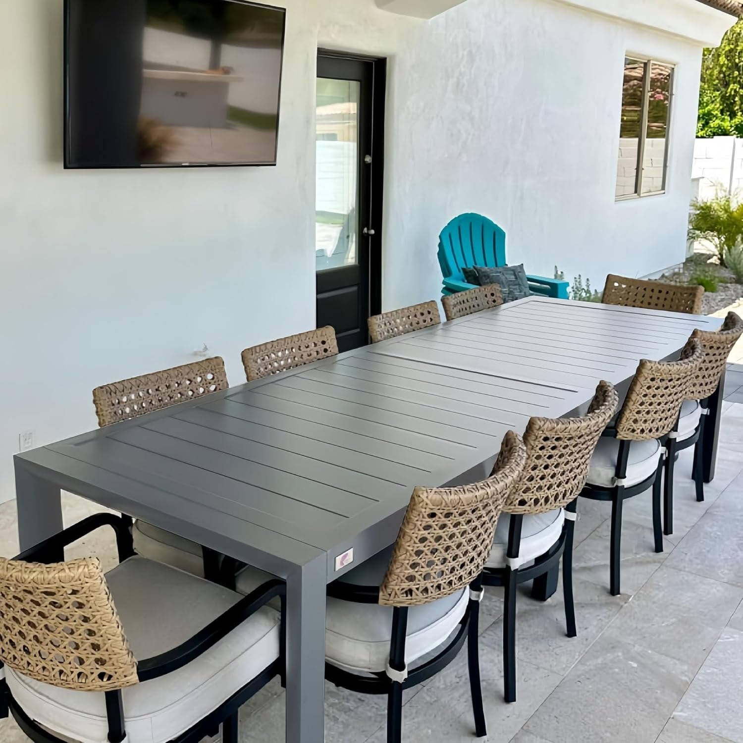 PURPLE LEAF Outdoor Dining Table 121″ X 37″ Slatted Tabletop Large Aluminum Rectangular Patio Dining Table for 10, Weather-Resistant Patio Table for Backyard Garden Lawn Porch Deck