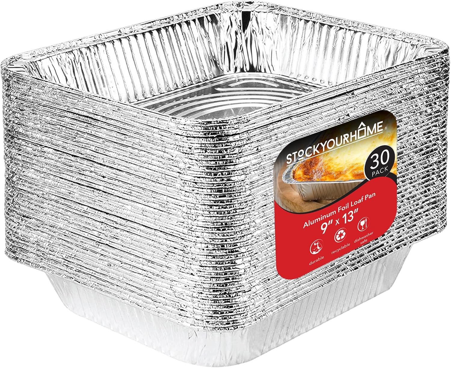 Stock Your Home Aluminum Pans 9×13 Disposable Foil Pans (30 Pack) – Half Size Steam Table Deep Trays – Tin Foil Pans Great for Cooking, Heating, Storing, Prepping Food