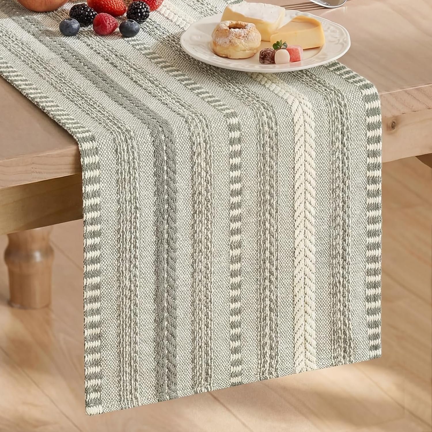 Artoid Mode Dark Grey Farmhouse Stripe Braided Table Runner 12×72 Inch | Holiday Rustic Kitchen Dining Dresser Coffee Table Decoration for Home Party Decor, Macrame Cotton Blend