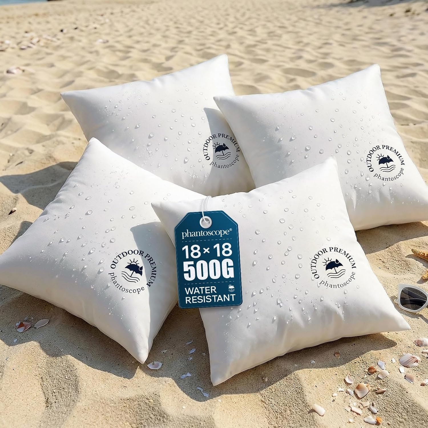 Phantoscope 18×18 Outdoor Pillow Inserts – Pack of 4 Outdoor Pillows Waterproof Down Alternative Throw Pillows, Couch Sham Cushion Stuffer for Patio and Porch Furniture