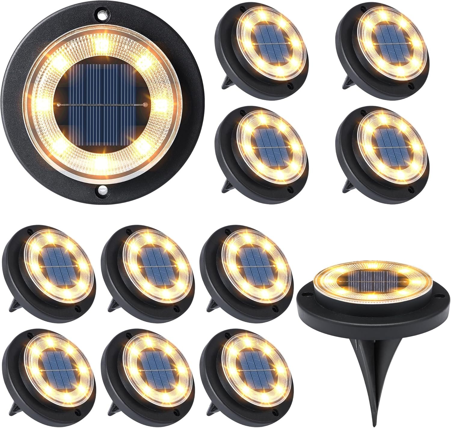 Flacchi Solar Lights Outdoor Waterproof – 2-in-1 Solar Powered Ground Lights Outdoor Solar Disk Light Landscape Light for Deck Step Patio Yard Pathway Walkway Driveway Garden (Warm White, 12 Pack)