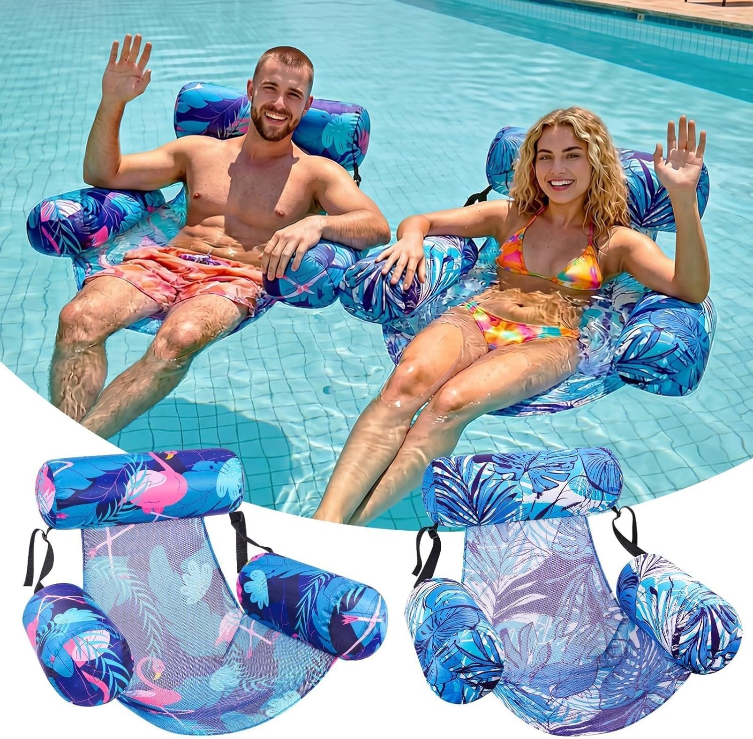 Inflatable Pool Float Chair – 2 Pack Pool Floats Adult Heavy Duty, Water Floating Lounge Chairs, Blow up Floaties Adults for Summer Fun Party Lake Beach