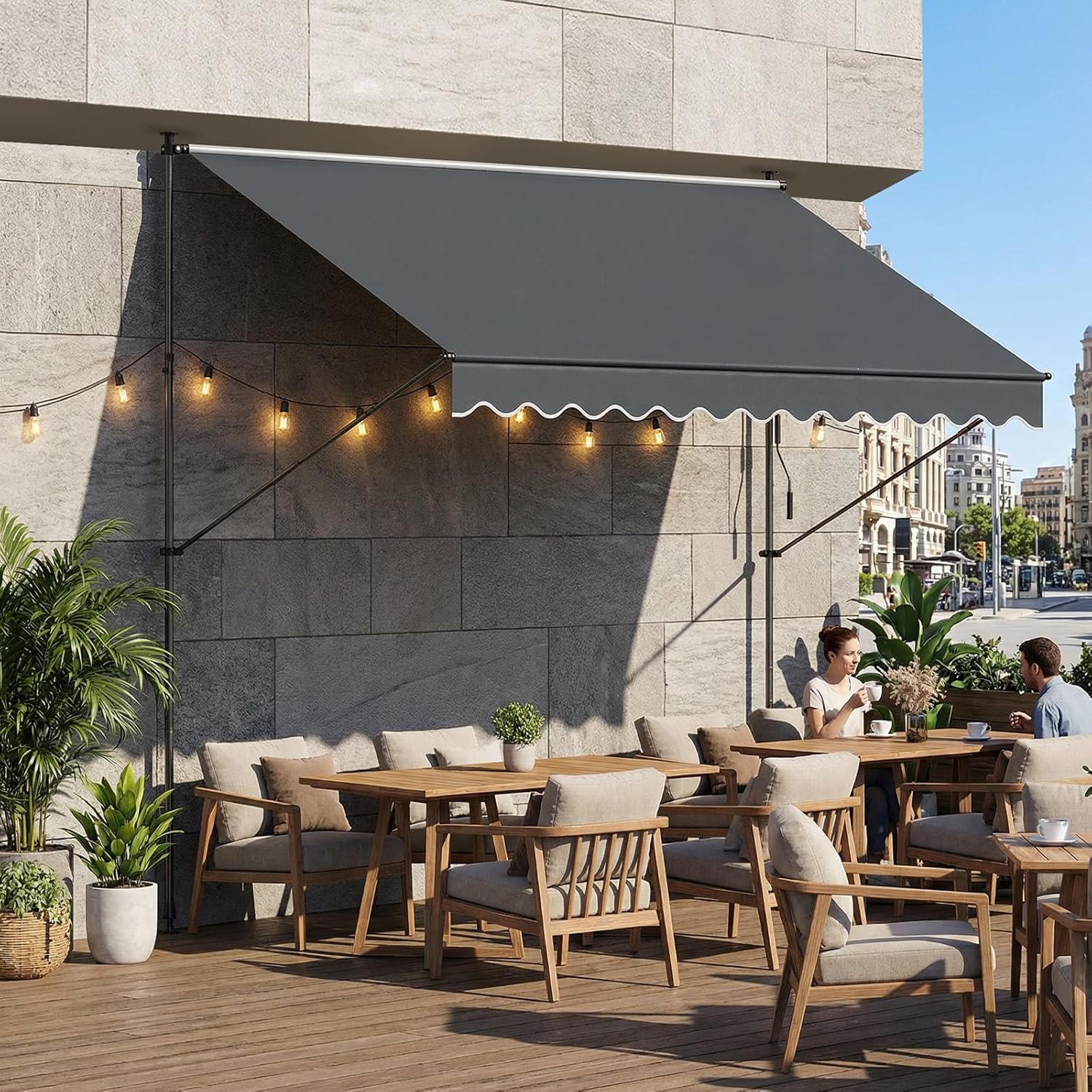 Manual Retractable Awning, Outdoor Sunshade Shelter Angle & Height Adjustable,Suitable for Patios,Windows and Backyards(Grey, 118″×118″)
