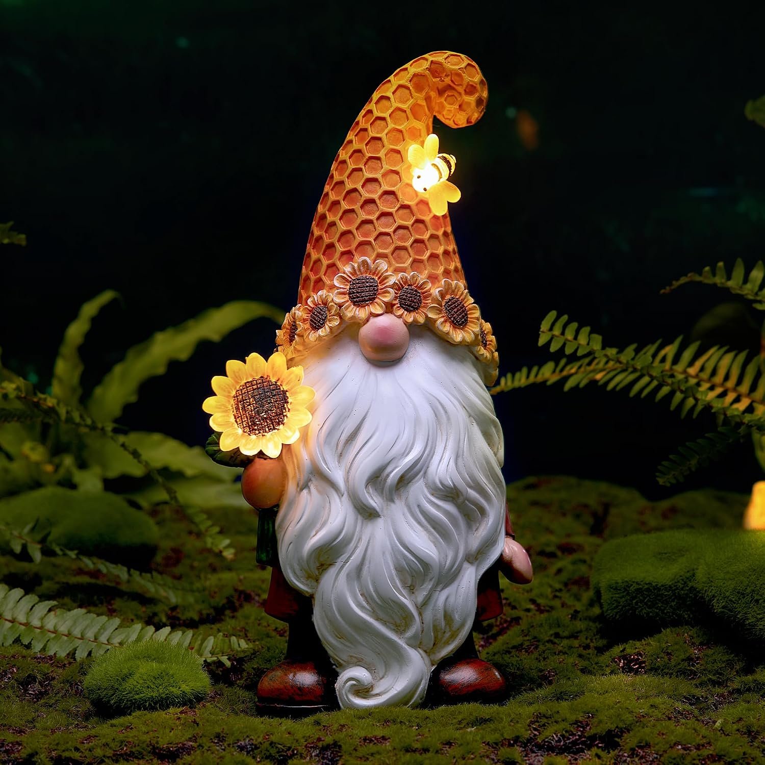 Olekki Garden Gnomes Outdoor – Sunflower Gnome Statue with Solar LED Lights for Yard, Patio, Lawn Ornaments – Best Garden Gifts for Mothers Day, Housewarming, Festival