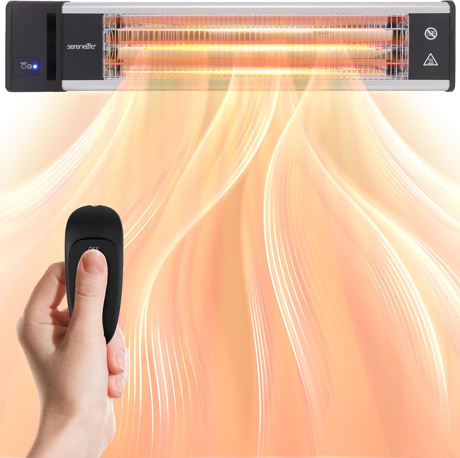 SereneLife Infrared Patio Heater, 1500W, IP65 Approved, Odorless, Wall-Mounted Heater with Remote, Indoor/Outdoor for Patio, Restaurant, Backyard, Garage, Decks