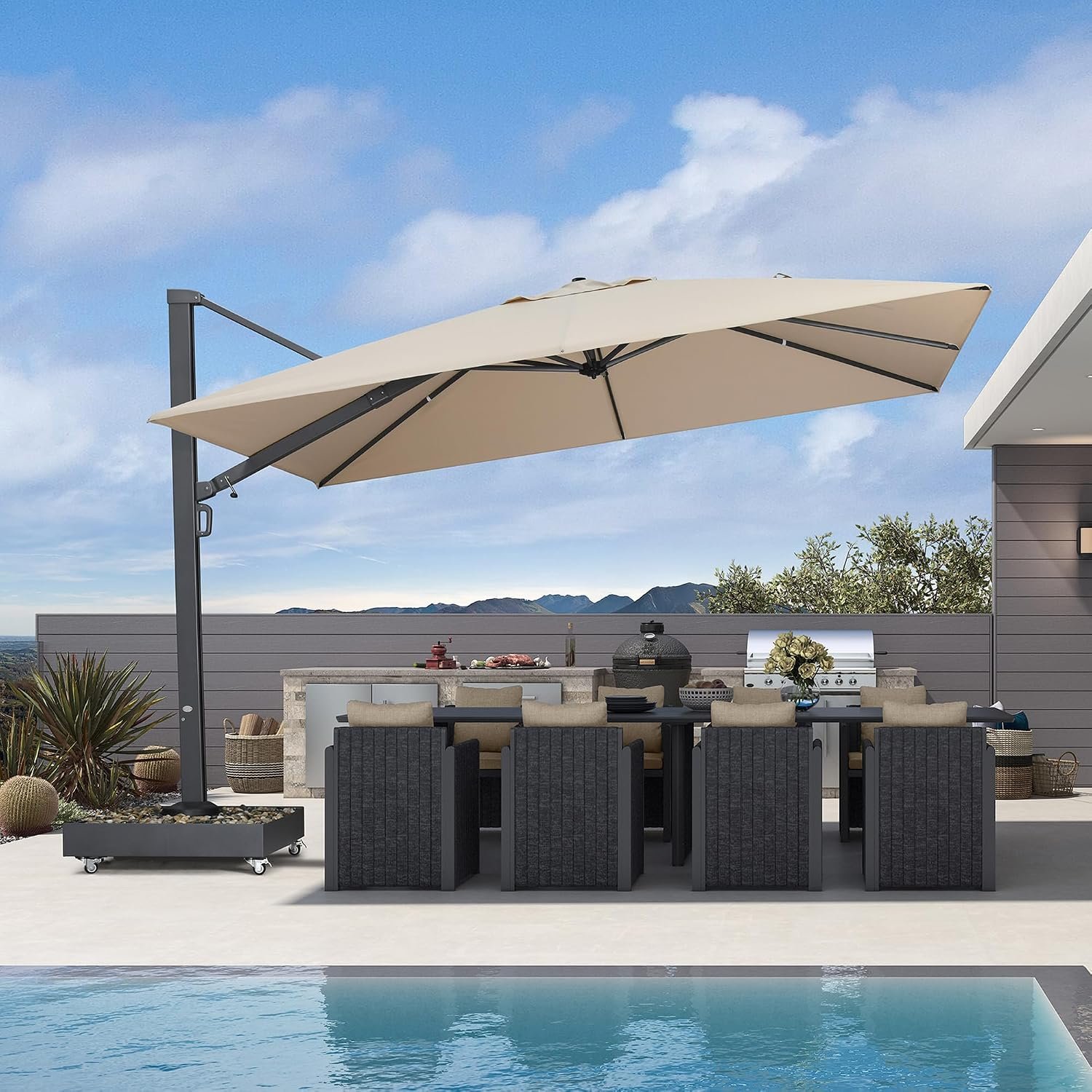 PURPLE LEAF Patio Umbrella 12′ X 9′ Space Saving Cantilever Umbrella Beige | Built to Last Seasons, Effortlessly 360° Rotation, Superior Wind Resistance, 240GSM Yarn-Dyed Fabric Block UV