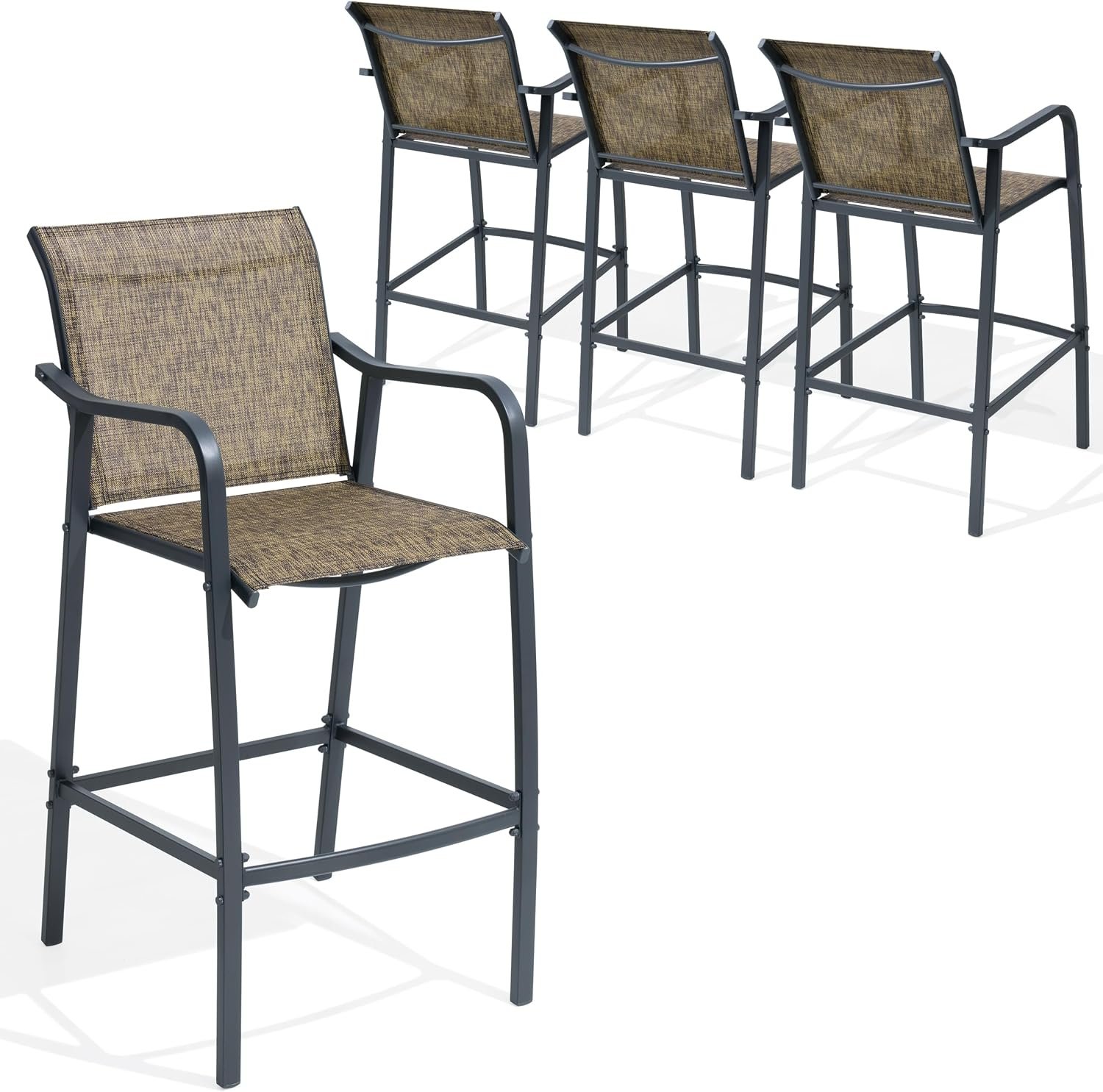 Crestlive Outdoor Bar Stools Set of 4, 500 lb Capacity Metal Patio Bar Chairs with Breathable Mesh Seat and Back – 28.7″ Bar Height Stool for Backyard and Balcony