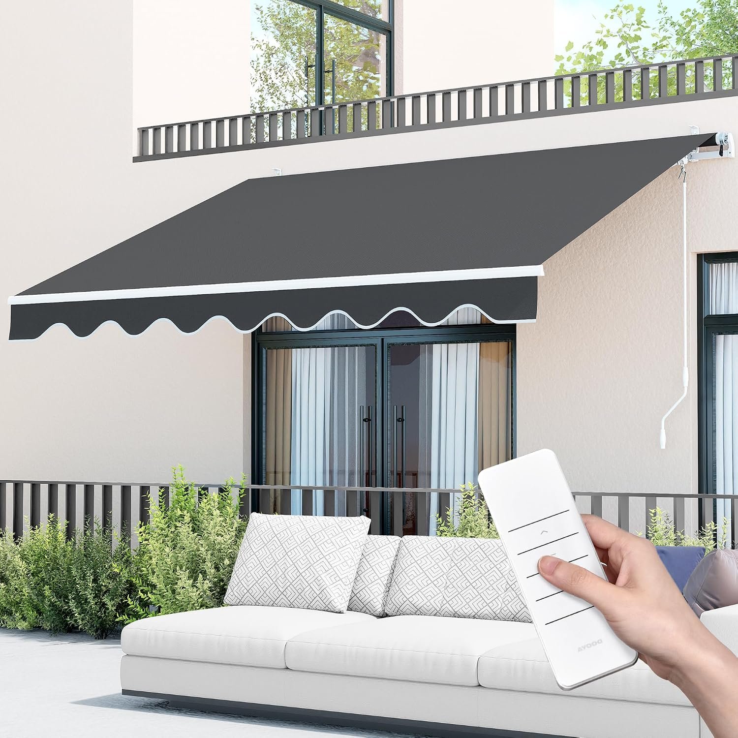Paramondo 9.8’x8.2′ Patio Awning Retractable Fully Assembled, Charcoal Grey | Motorized Sunshade Shelter Outdoor Deck Canopy Balcony Awning Cover – 100% Solution-Dyed European Acrylic Aluminum Frame
