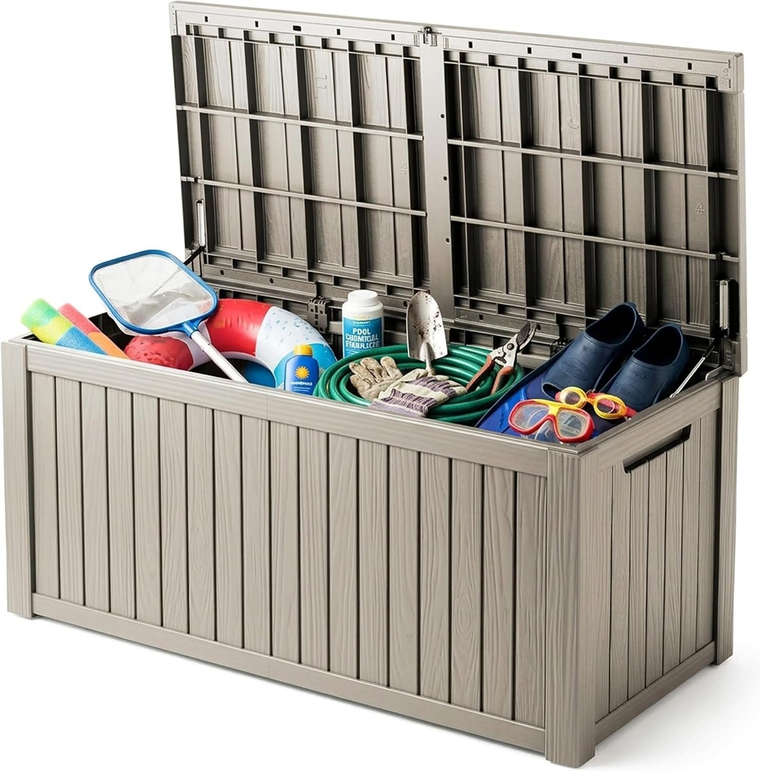 200 Gallon Deck Boxes Outdoor Waterproof, Outdoor Storage Box with Lockable Lid & UV-Resistant for Patio Furniture, Outdoor Cushions, Garden Tools and Pool Supplies, Light Brown