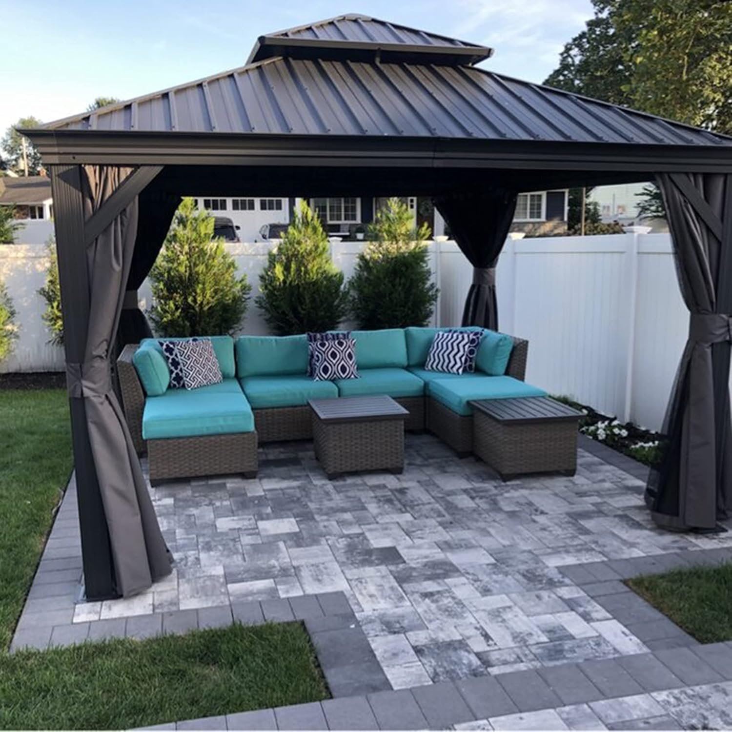 PURPLE LEAF Permanent Hardtop Gazebo 10′ X 12′ Aluminum, Gray | 4.7″ Thick Post, Built in Drainage, Windproof Cool Breeze, Snowproof & Rustproof, 260 GSM Textilene Netting, Fit Any Yard