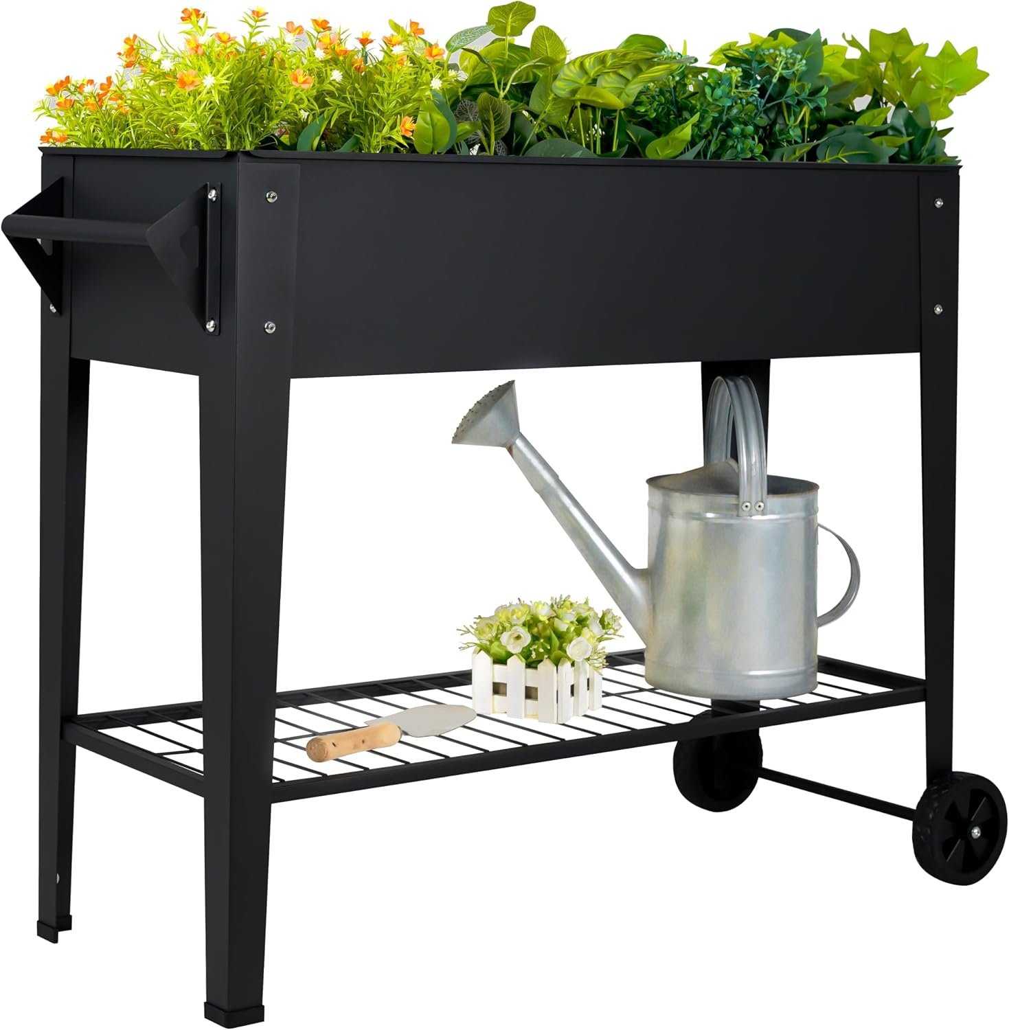 LEETOLLA Elevate 32″ Tall Raised Garden Bed Outdoor with Wheels & Shelf for Mobility, 400LBS Capacity, Anti-Rust Steel Planter Box for Vegetables/Herbs, Patio-Balcony-Backyard