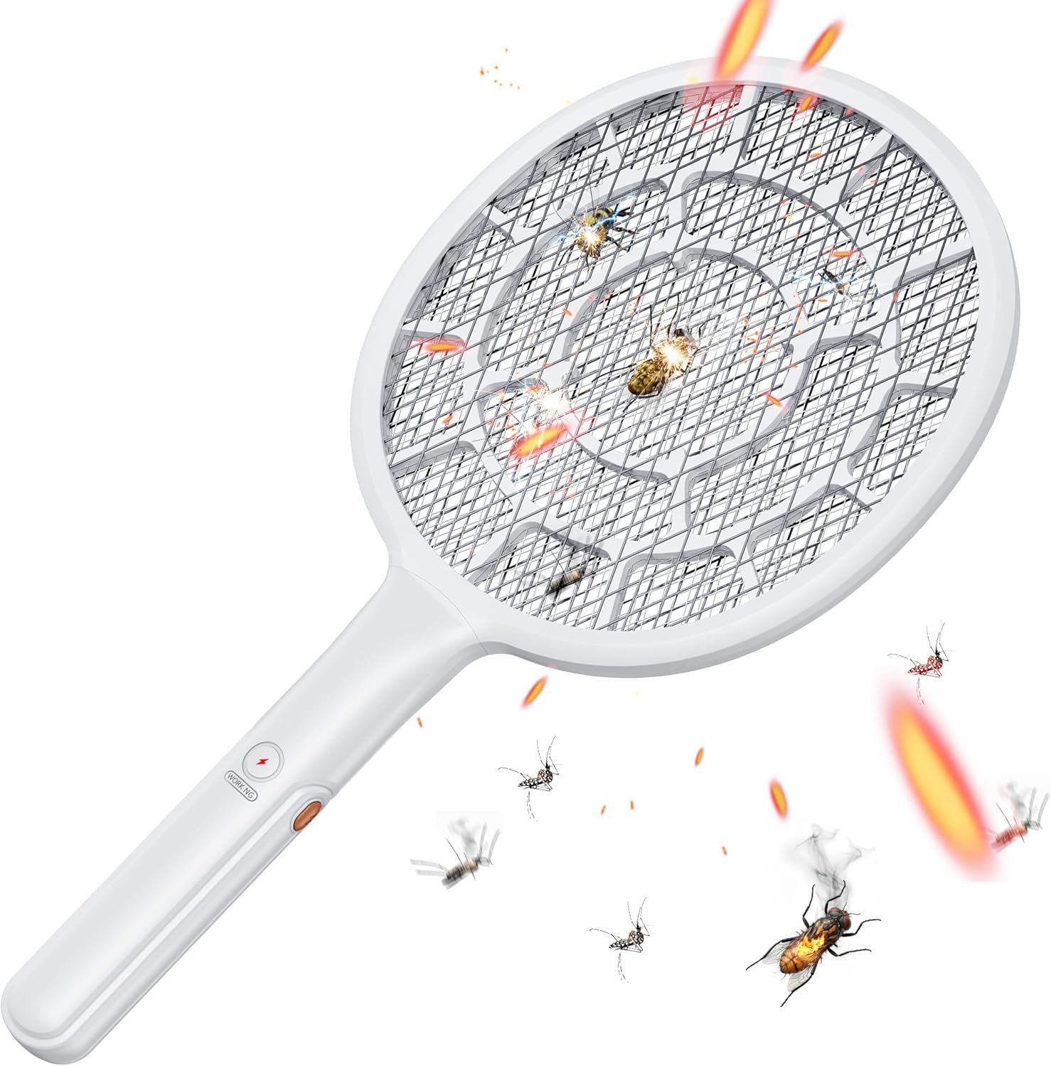 YsChois Electric Fly Swatter, Bug Zapper Companion, Mosquito Killer Racket | Gold Zone Voltage, Densest 3mm Mesh, Apple-Like Weight, AA Battery Operated (not incl) – Pro Swat Tips for Indoor & Outdoor