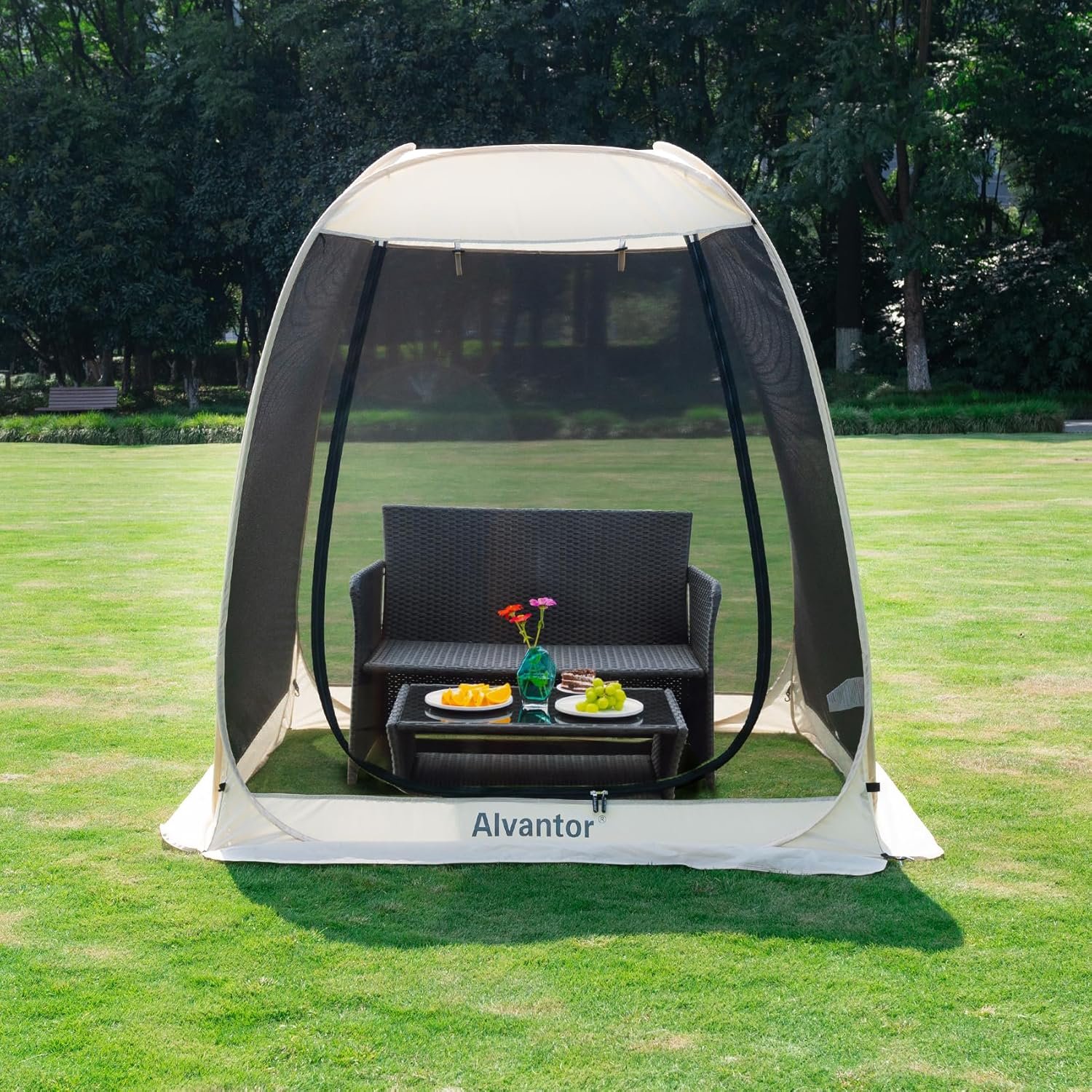 Alvantor Pop Up Screen House Tent, Instant Outdoor Gazebo with Mosquito Netting & UPF 50+ Sun Protection, Portable Canopy Shelter for Patio, Backyard, Camping (2-10 Person)