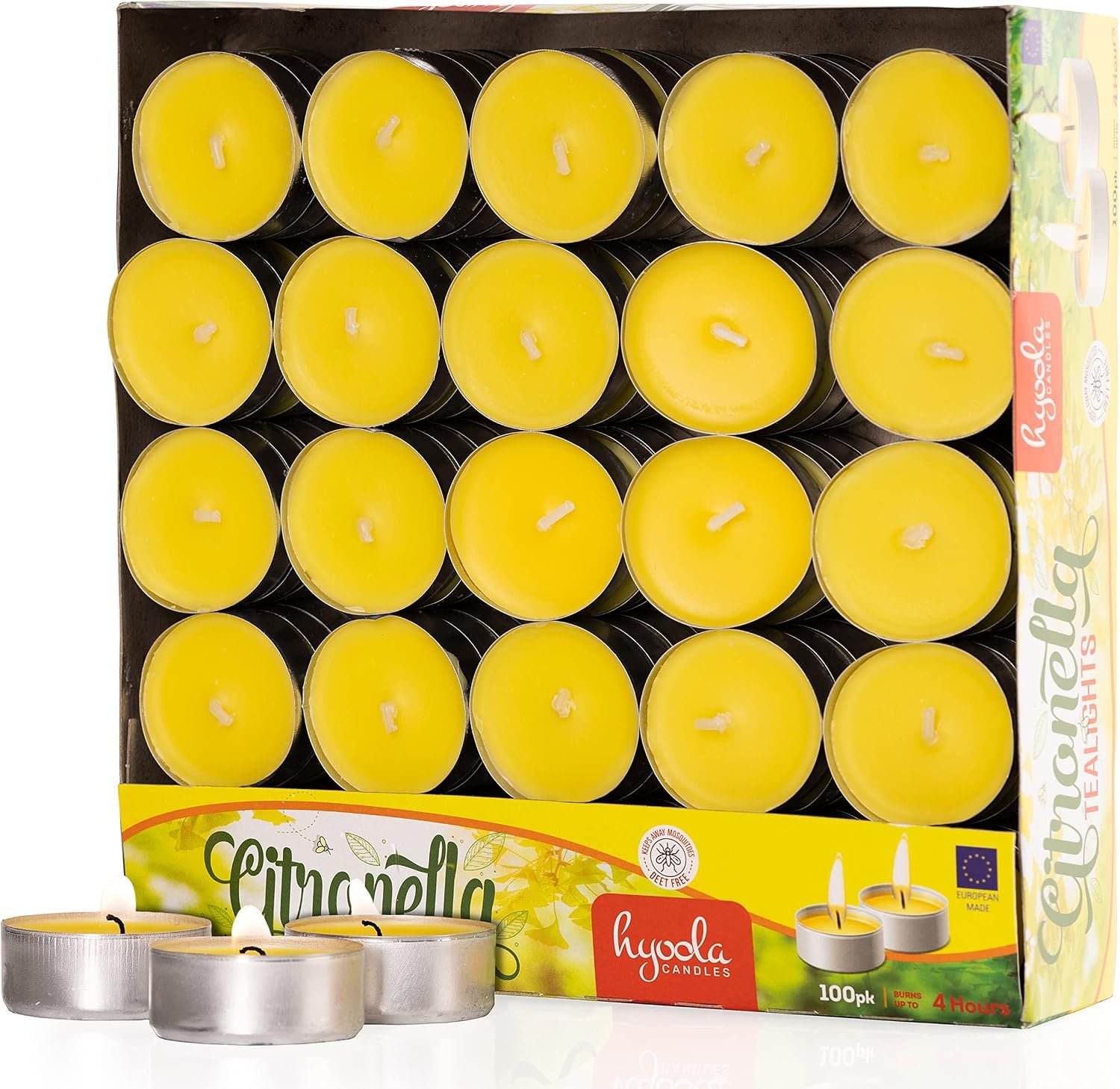 Hyoola Tealight Citronella Candles – Anti Mosquito Candle – 4 Hour Burn – 100 Pack – DEET Free