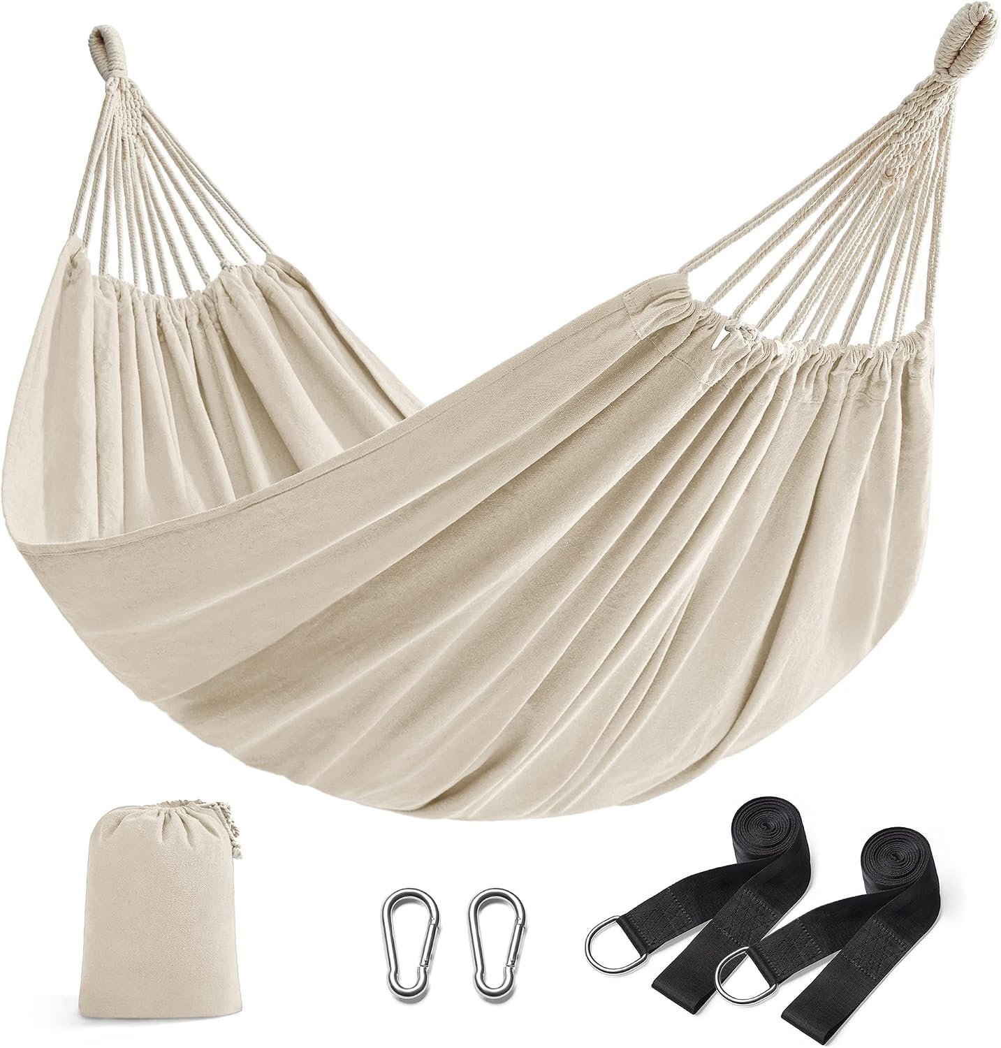 SONGMICS Double Hammock, 98.4 x 59.1 Inches, 660 lb Load Capacity | With Compression Bag, Mounting Straps, Carabiners, Beige UGDC15M