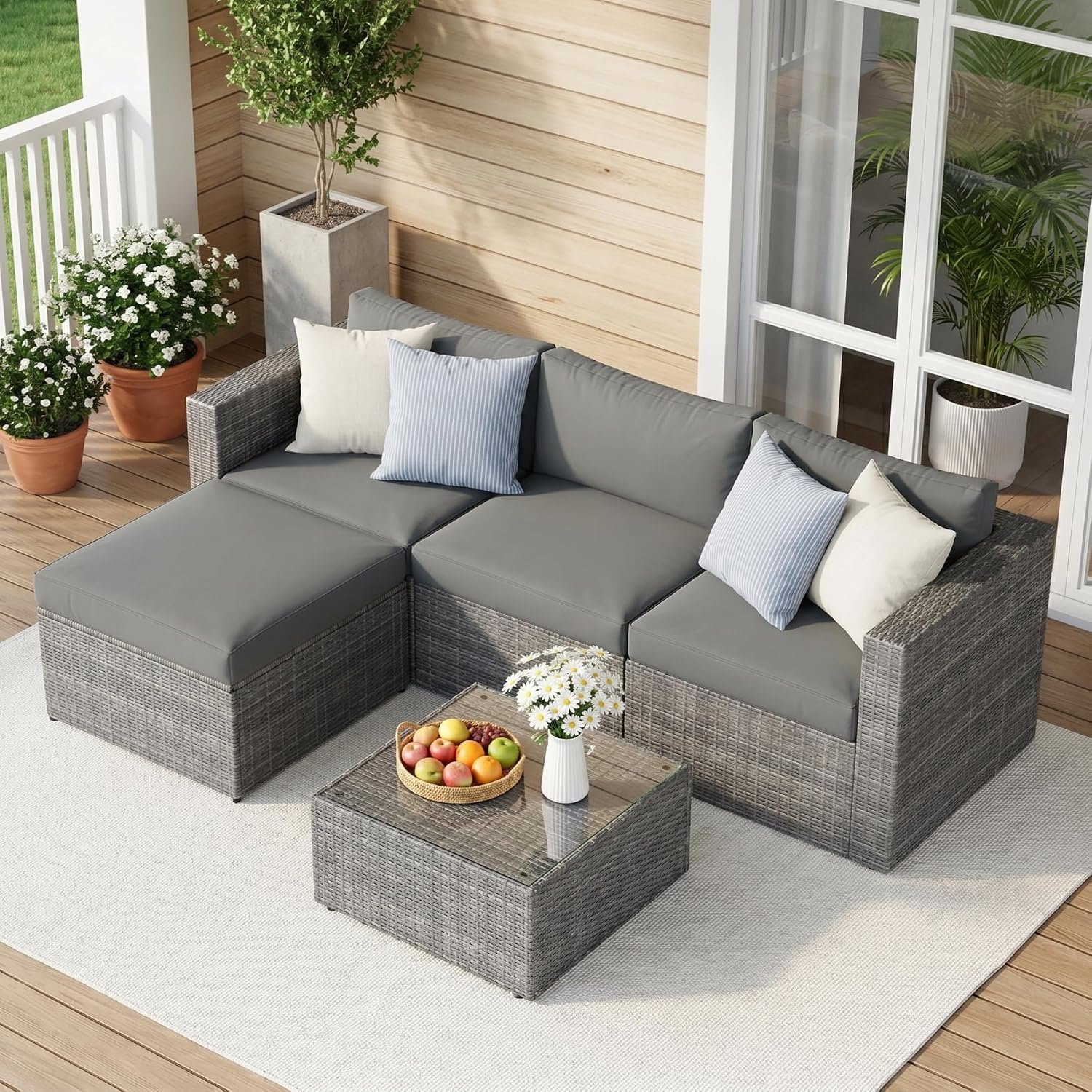 Wisteria Lane Outdoor Patio Furniture Set, Patio Sectional Sofa, Grey
