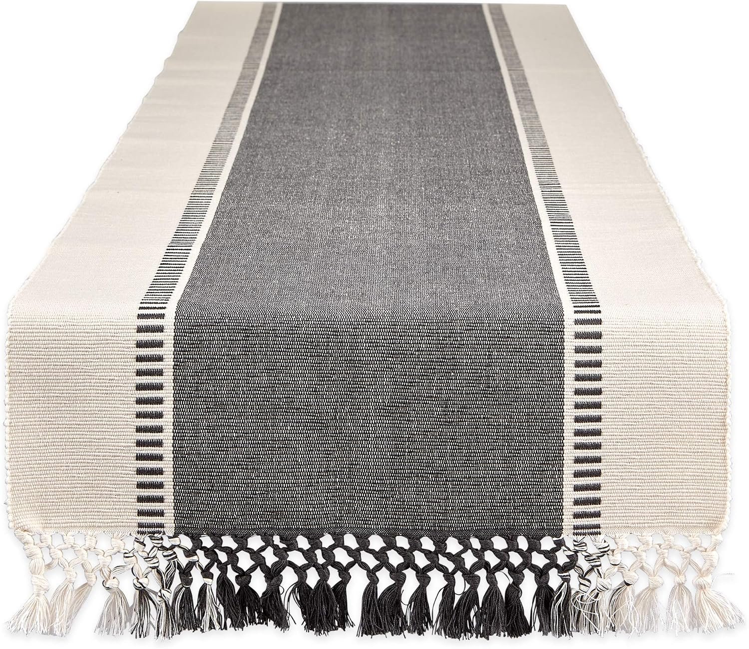 DII Dobby Stripe Table Runner, 13×72, Mineral Gray & Cream Background | Woven Decorative Table Runner