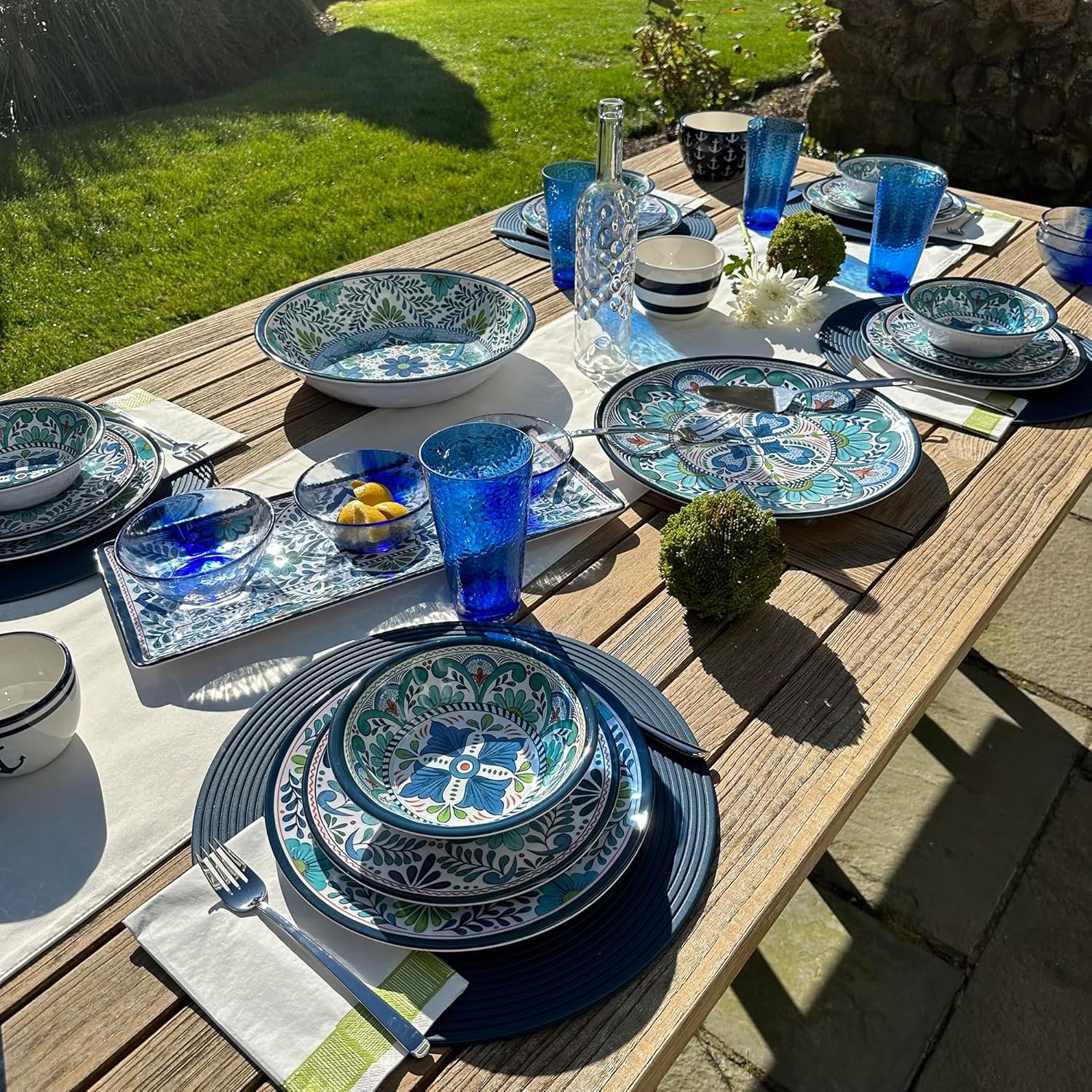 Certified International Talavera 11″ Melamine Dinner Plates Feature Vibrant Blue, Green, and Floral Patterns. They are Durable, Lightweight, and Perfect for Indoor and Outdoor Dining, Service for 6.