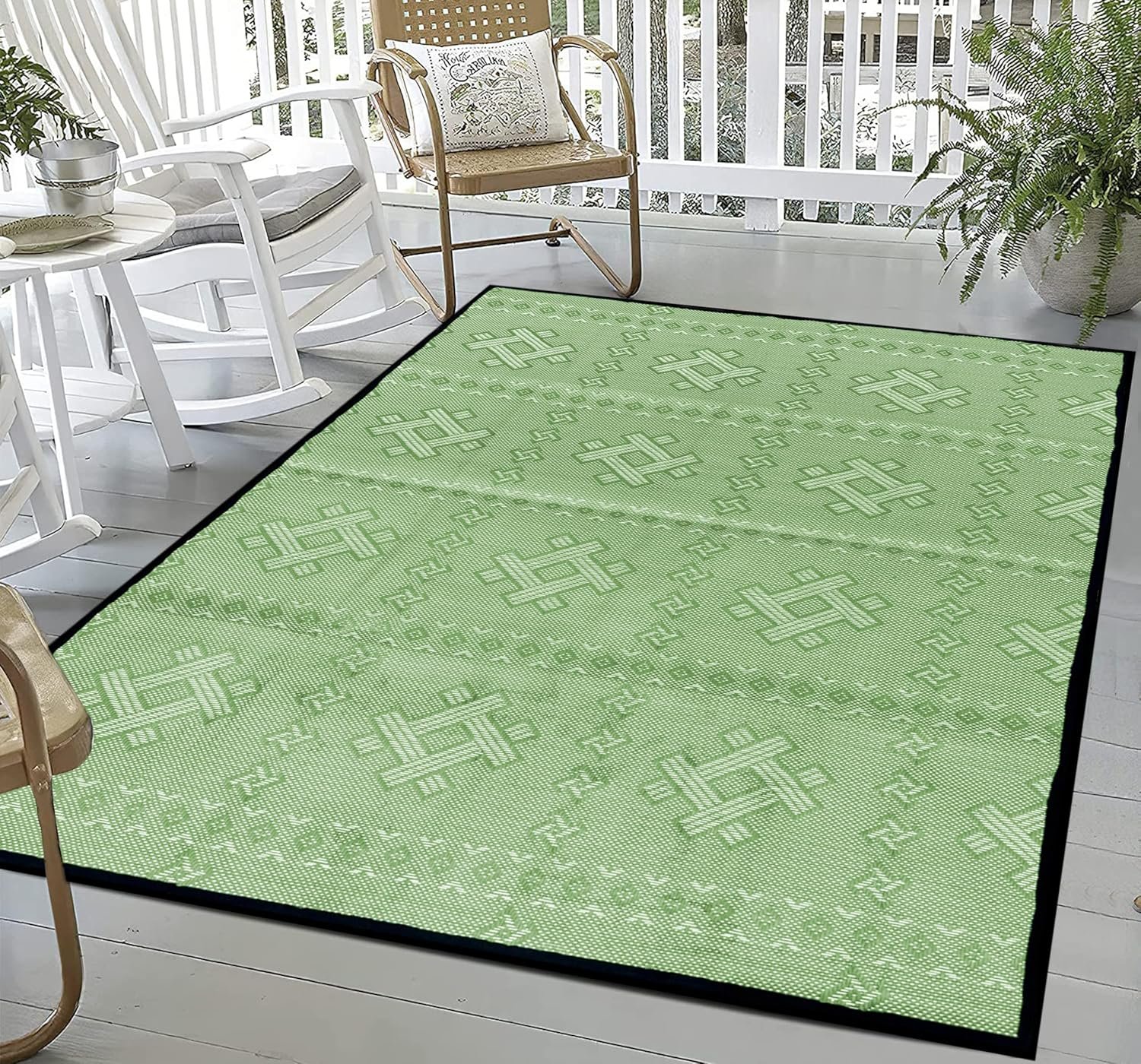 ARSUK Outdoor Patio Rug (5 x 3.3 ft) – Indoor and Plastic Outdoor Rug, Ideal for Garden, Camping, Balcony Carpet, Picnic, Backyard, Lightweight, Foldable, Recycled Plastic (Green Color)