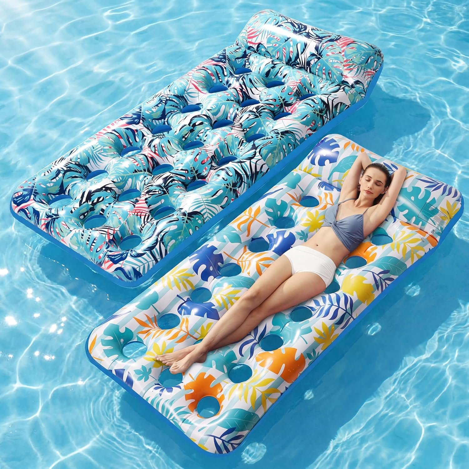 Stonful 2 Pack Inflatable Pool Floats, Cooling Pool Rafts for Adults | Thickened PVC, 21-Cooling Vents, Giant Water Loungers, Headrest, Multi-purpose Pool Floaties for Pool Party, Lake, Beach