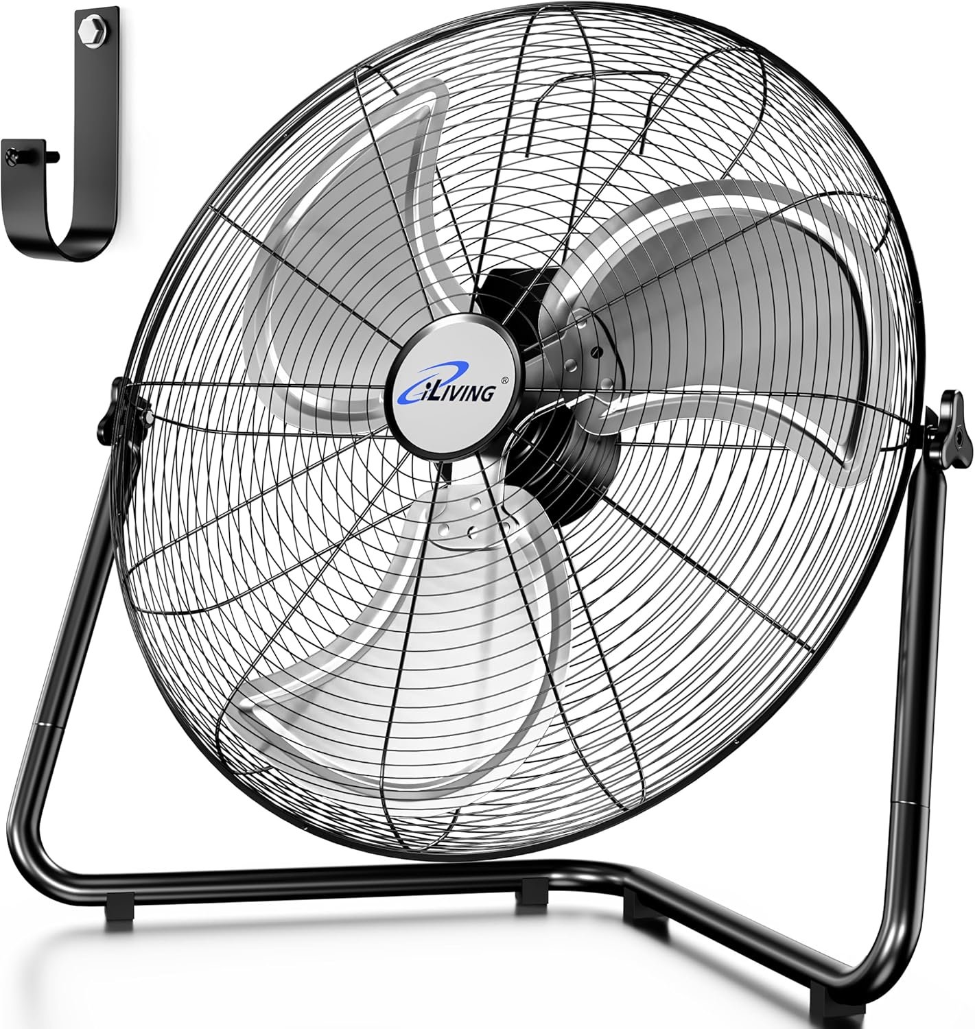 iLIVING 20 Inch Heavy Duty Floor & Wall Mount Fan – 5750 CFM High Velocity, 120-Watt, 3-Speed, Industrial Cooling for Garage, Workshop, Office, Home – UL Listed, Black