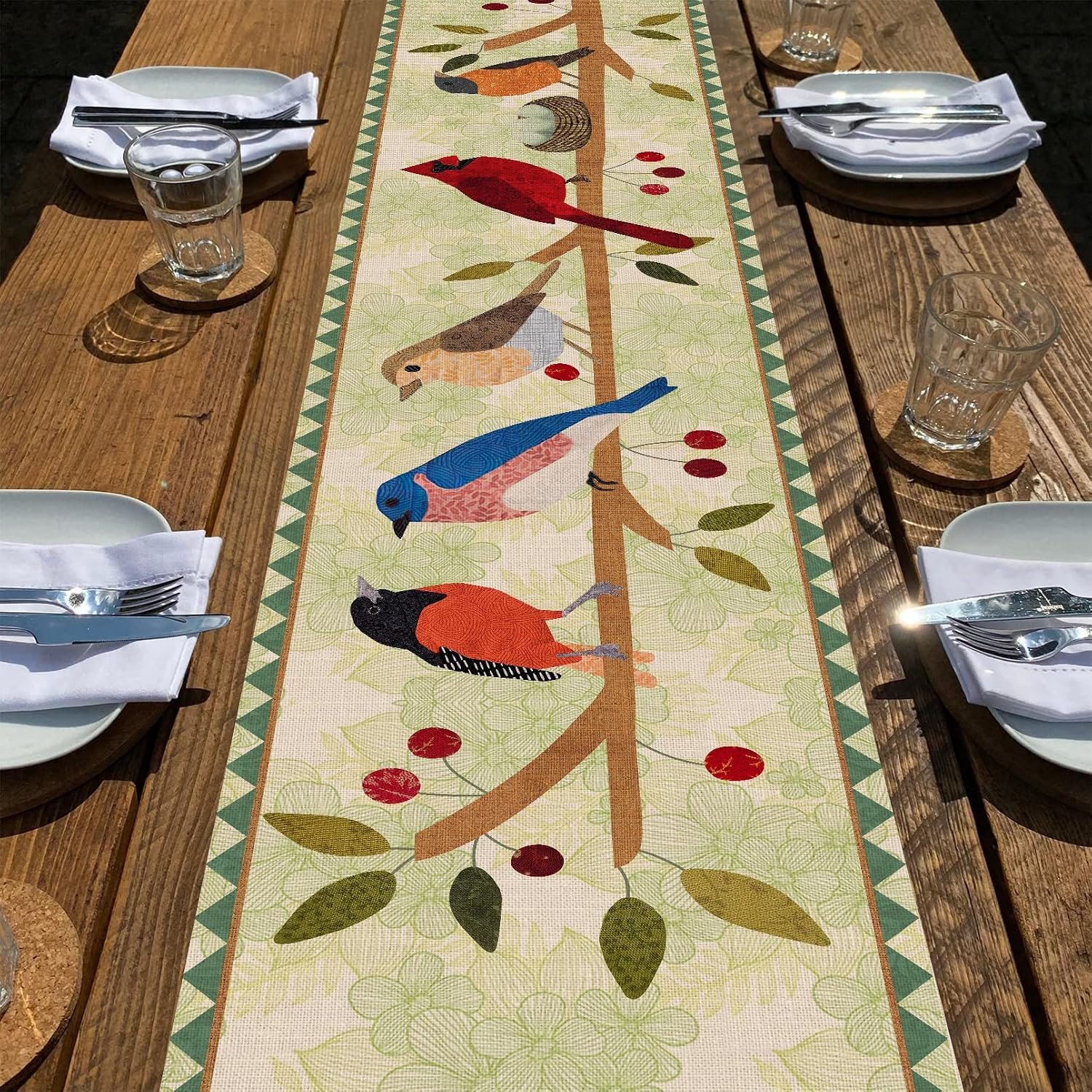 Seliem Summer Birds Tree Branches Table Runner, Cardinal Home Kitchen Dining Decor, Spring Seasonal Farmhouse Decorations Indoor Outdoor Party Supply 13 x 72 Inch