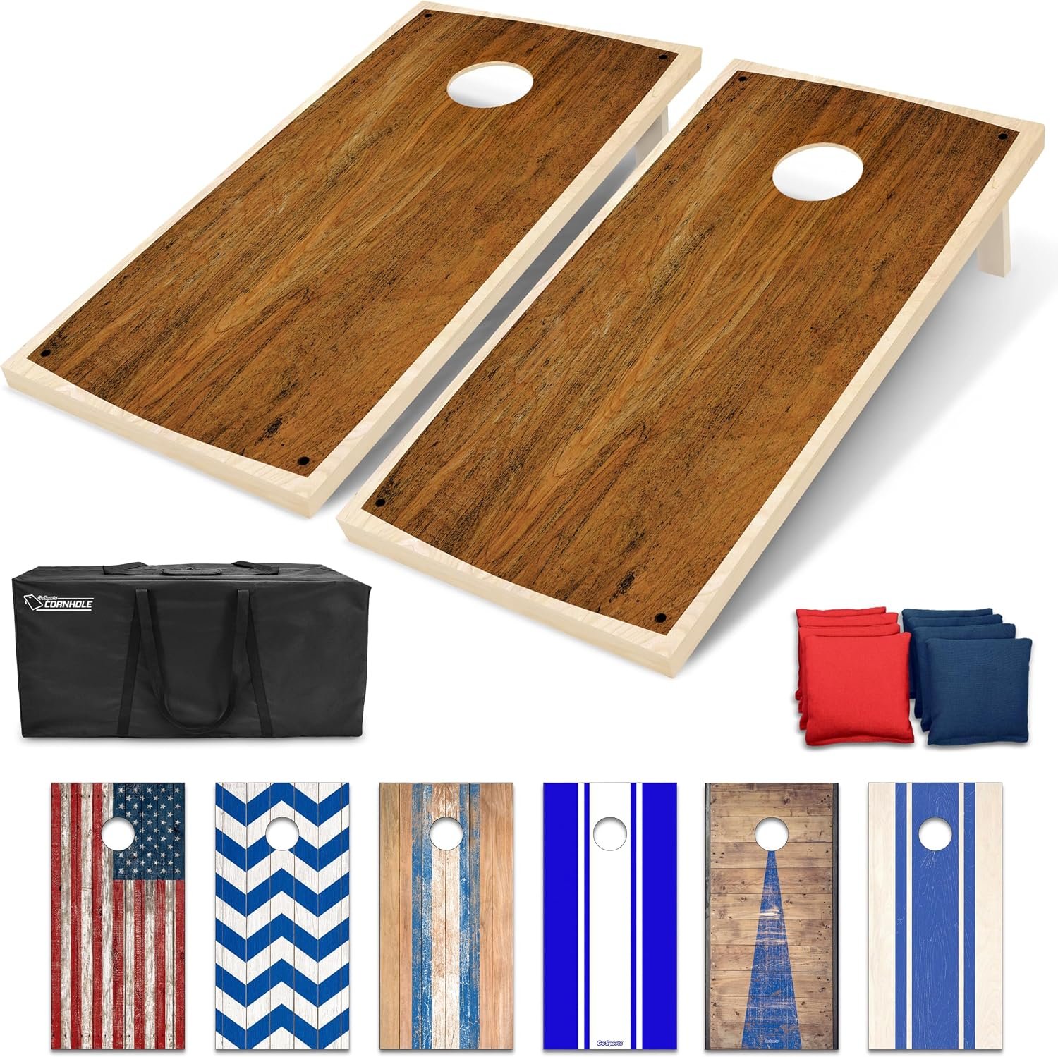 GoSports Portable Cornhole Sets, 8 Styles – Choose 4 x 2 ft or 3 x 2 ft – Boards Include 8 Bean Bags, Travel Case, and Game Rules