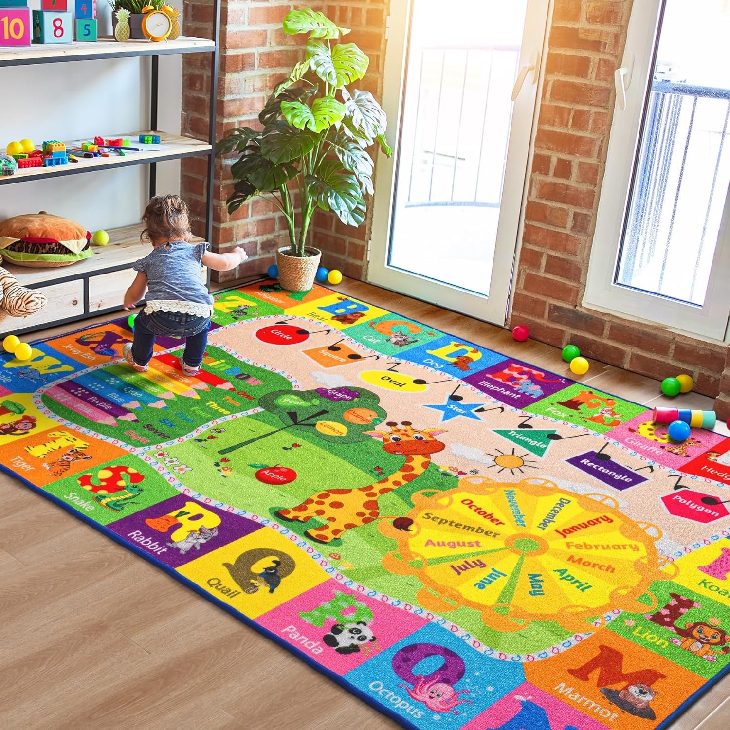 BENRON 4×6 Kids Rug for Playroom Classroom, Fun Play Mat with ABC Alphabet | Animals, Educational, Non-Slip, Washable, for Bedroom