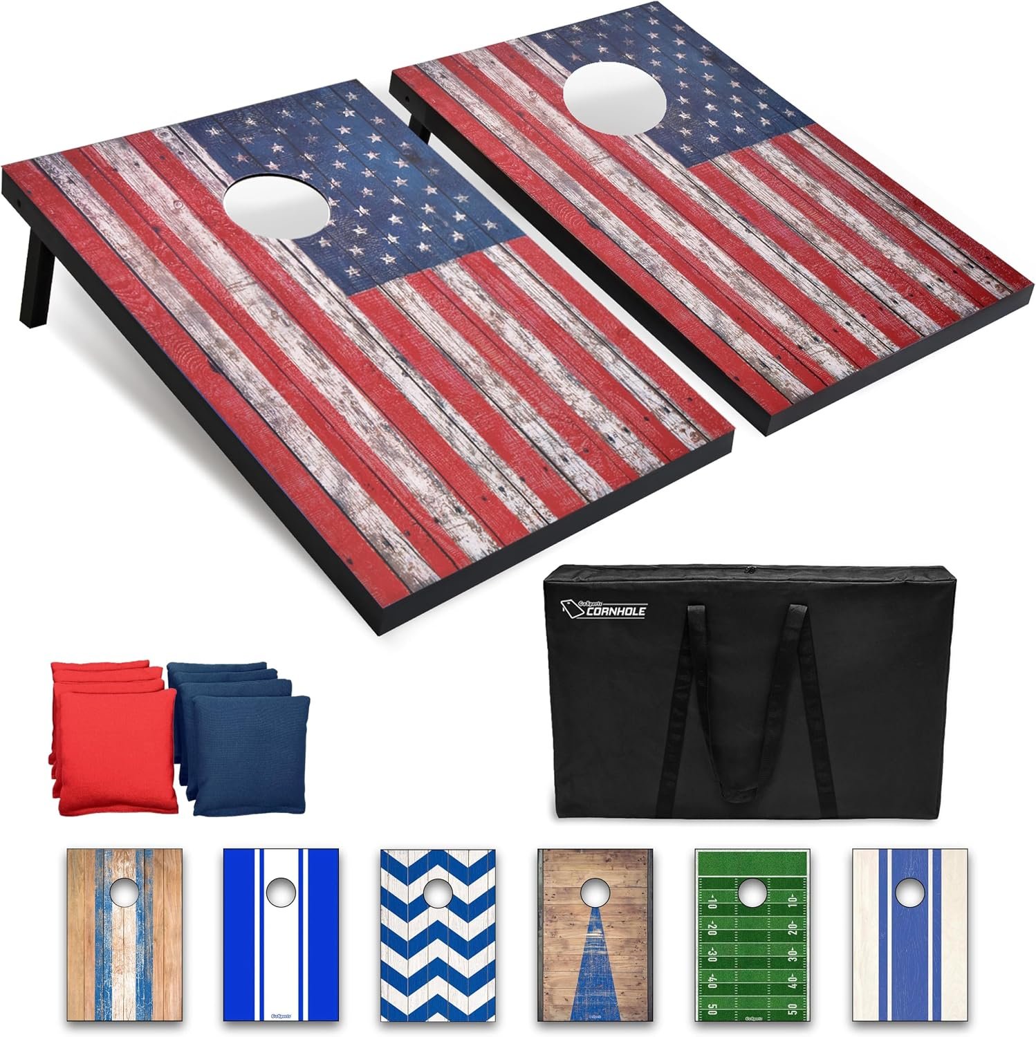 GoSports Portable Cornhole Sets, 8 Styles – Choose 4 x 2 ft or 3 x 2 ft – Boards Include 8 Bean Bags, Travel Case, and Game Rules